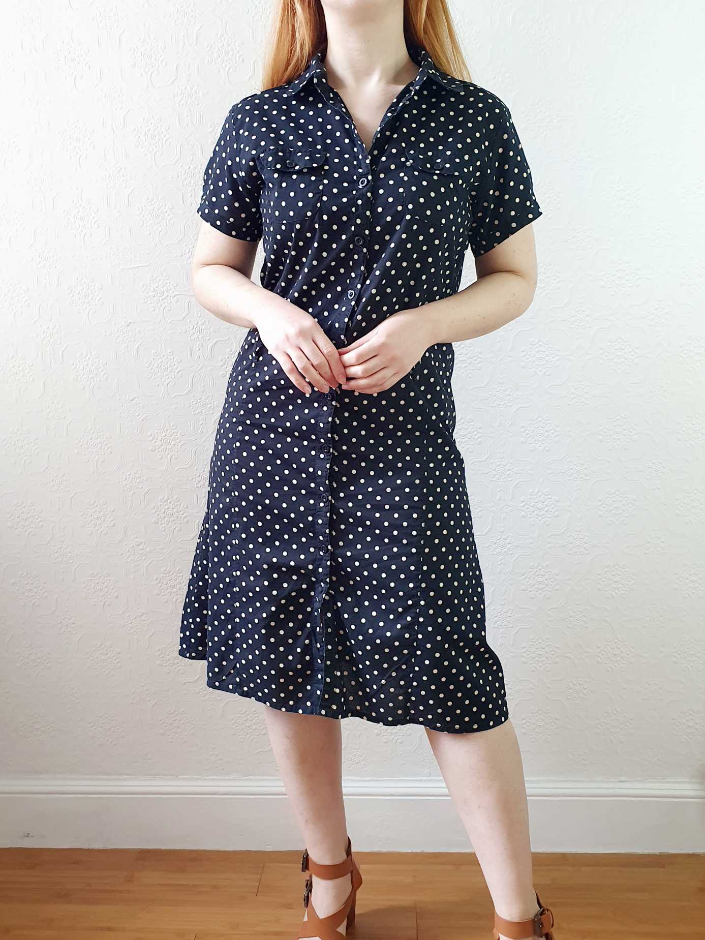 Vintage Black and White Polka Dot Short Sleeve Shift Dress - S/M - Image 8