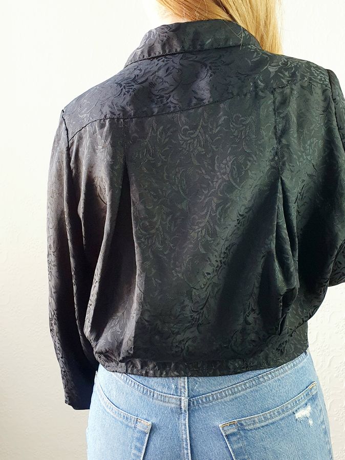 Vintage Black Blouse with Pleating Detail - XL - Image 7