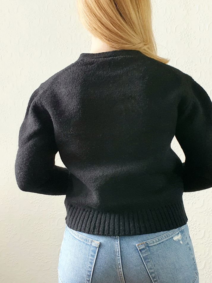 Vintage Black Cardigan with Floral Embroidery - S - Image 5