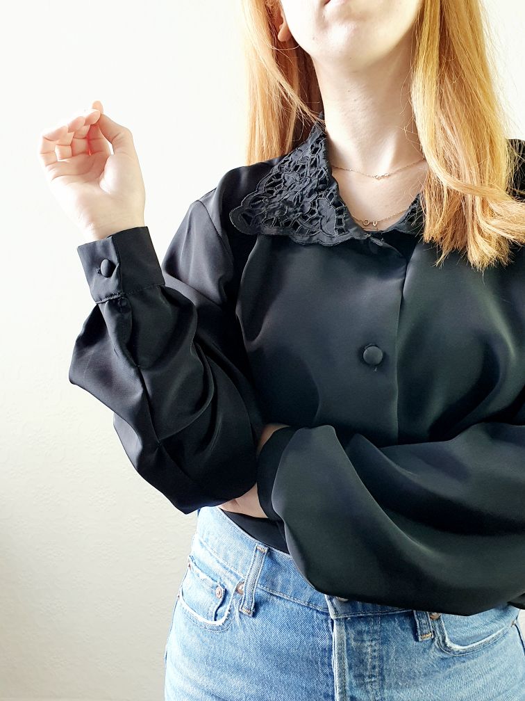 Vintage Black Collared Blouse - XL - Image 2
