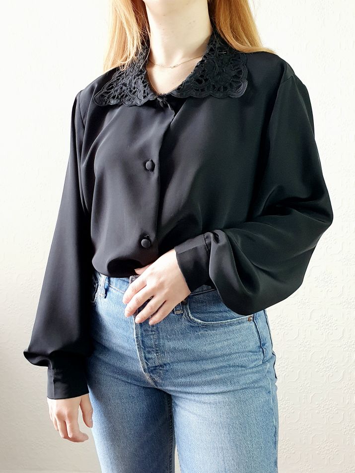 Vintage Black Collared Blouse - XL - Image 3