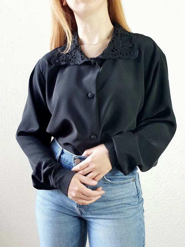 Vintage Black Collared Blouse - XL - Image 4