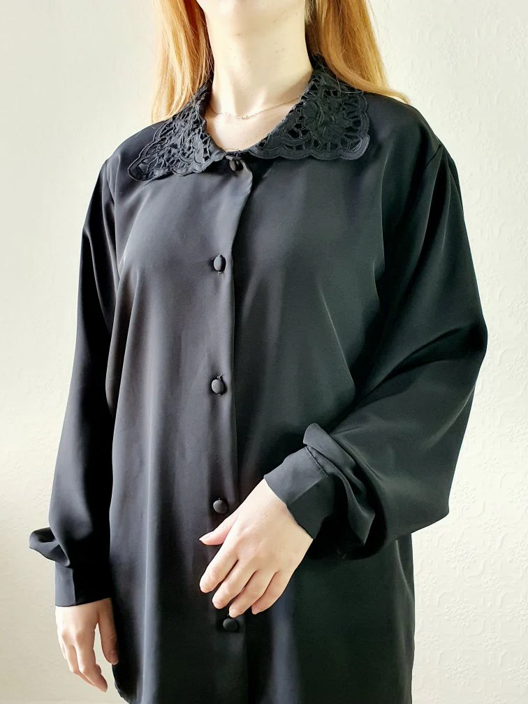 Vintage Black Collared Blouse - XL - Image 5