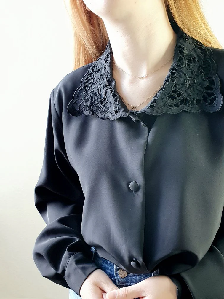 Vintage Black Collared Blouse - XL - Image 6