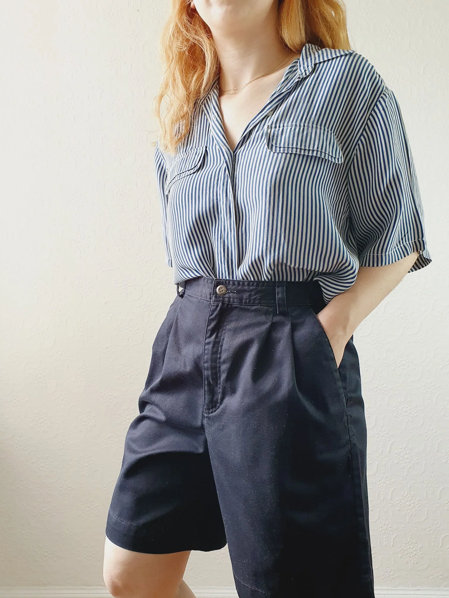 Vintage Black Cotton Shorts - S/M - Image 3