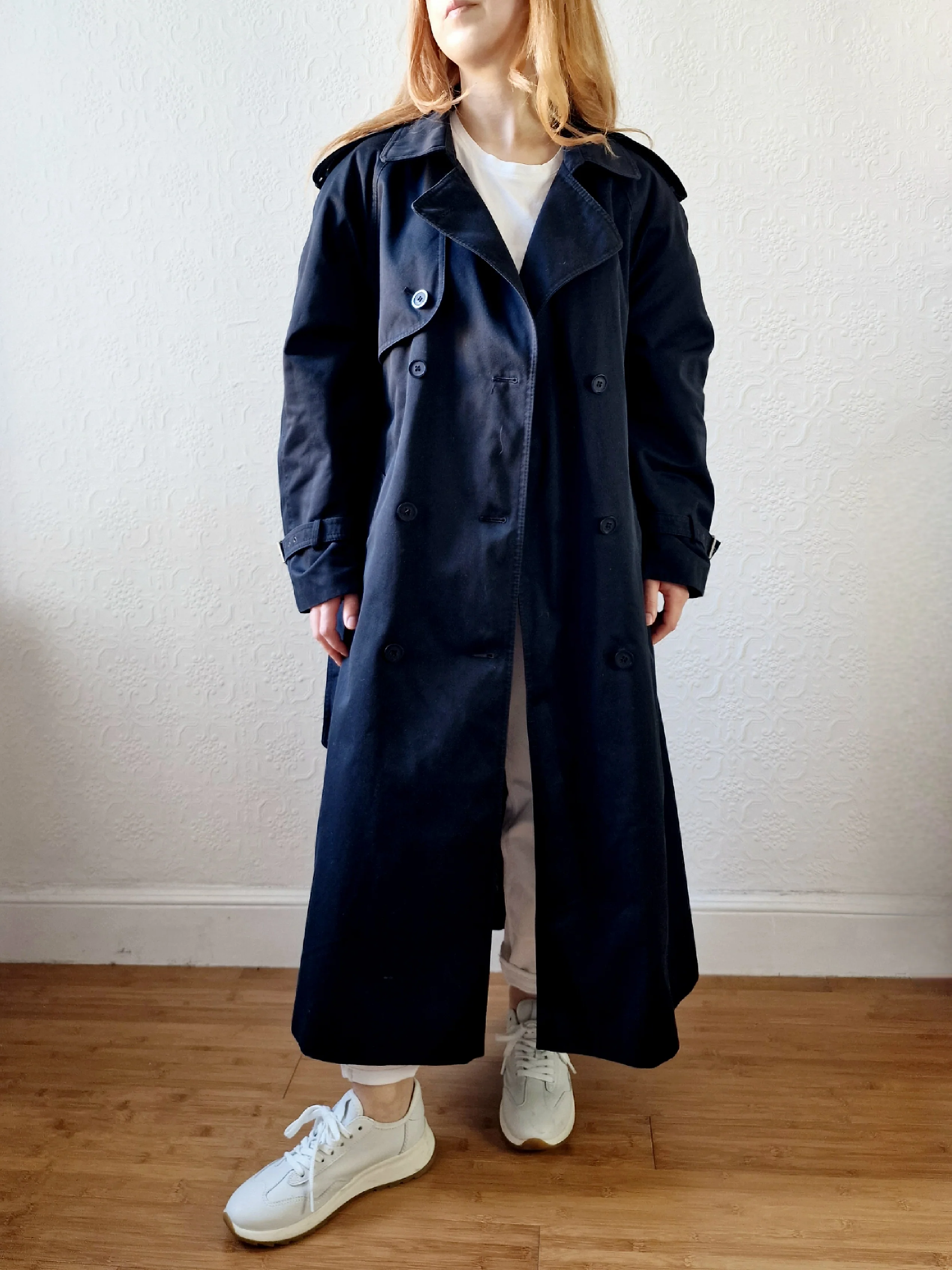 Vintage Black Double Breasted Trench Coat with Belt - M/L - Image 2