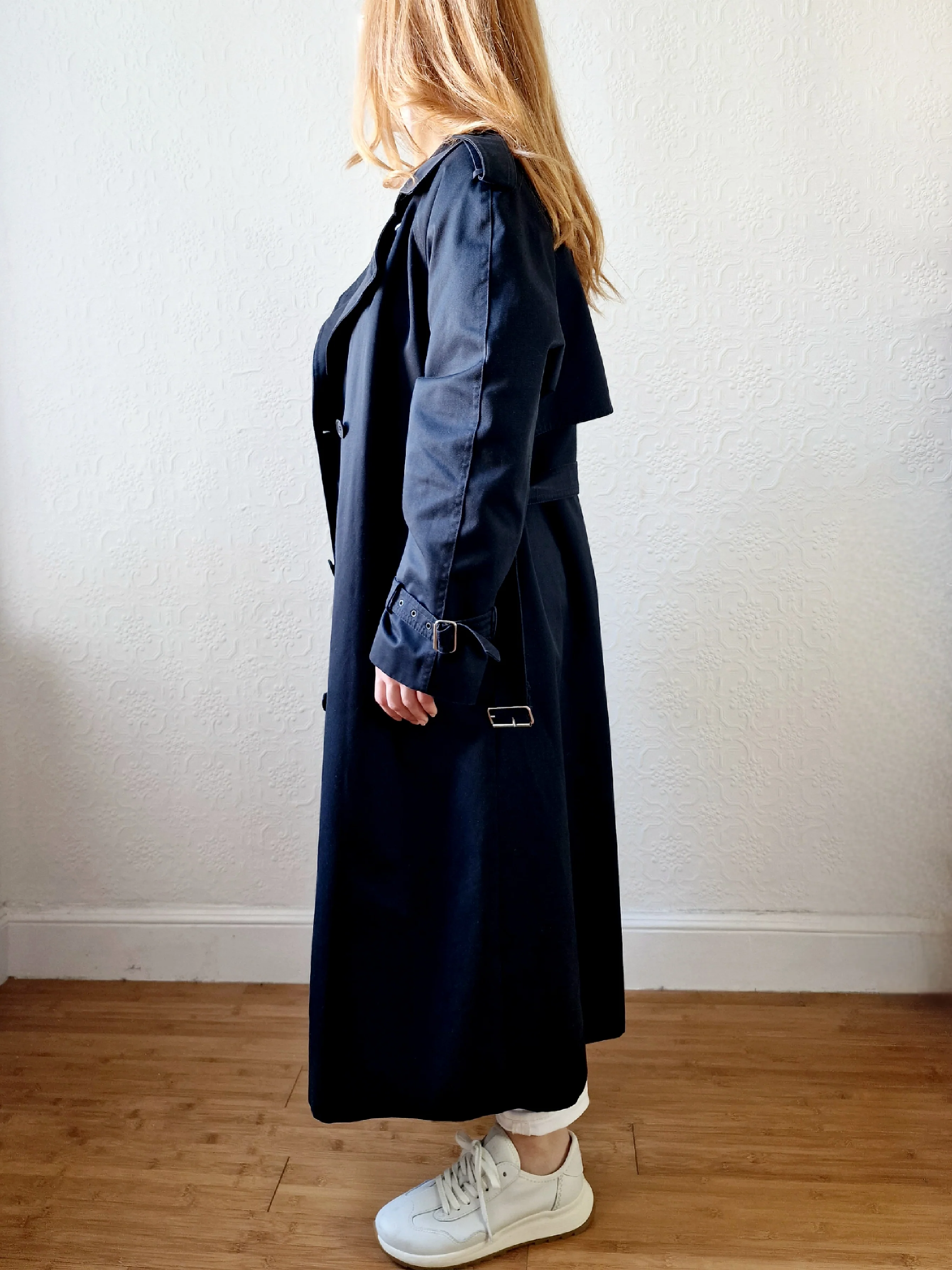 Vintage Black Double Breasted Trench Coat with Belt - M/L - Image 3