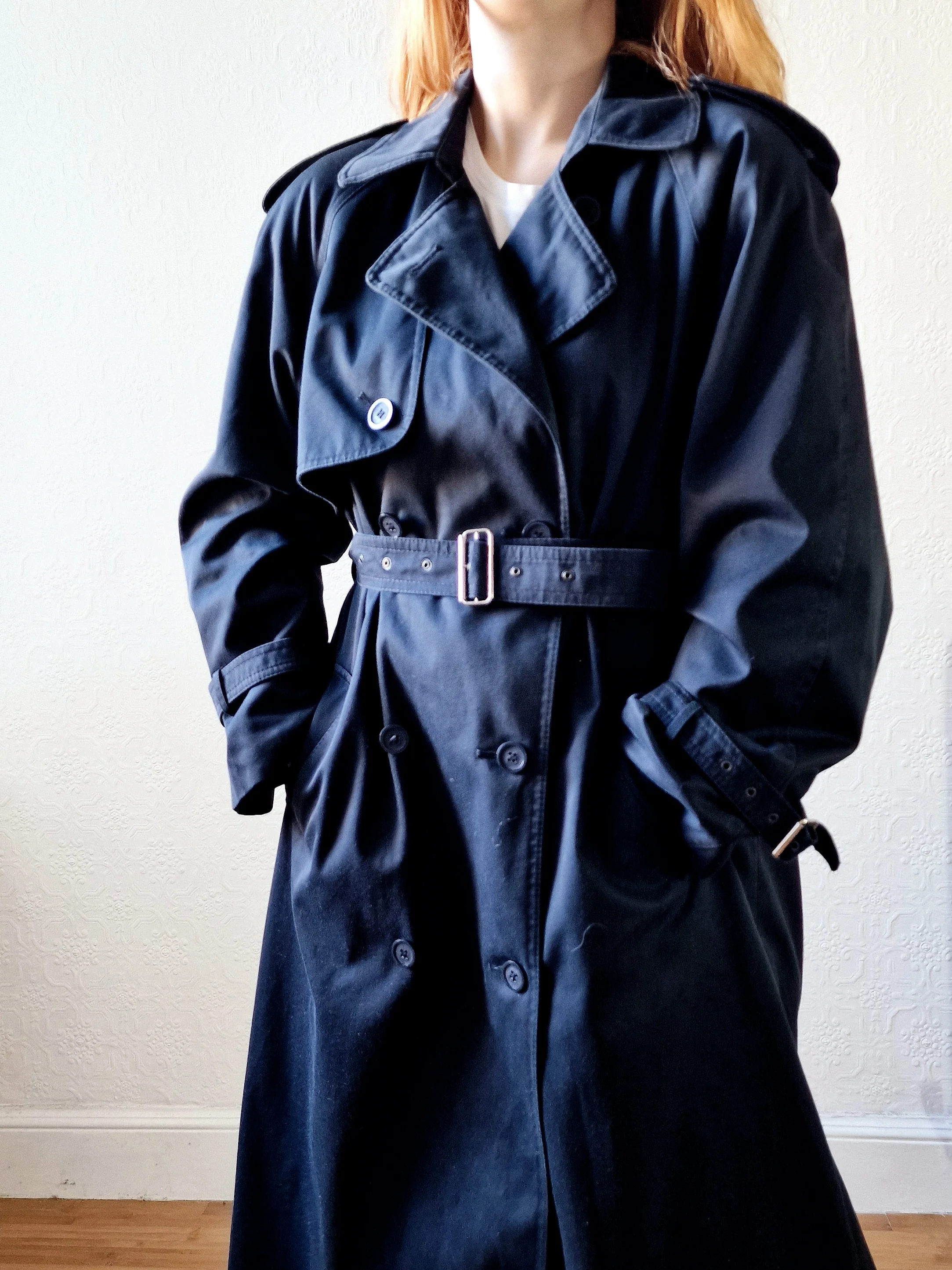 Vintage Black Double Breasted Trench Coat with Belt - M/L - Image 6