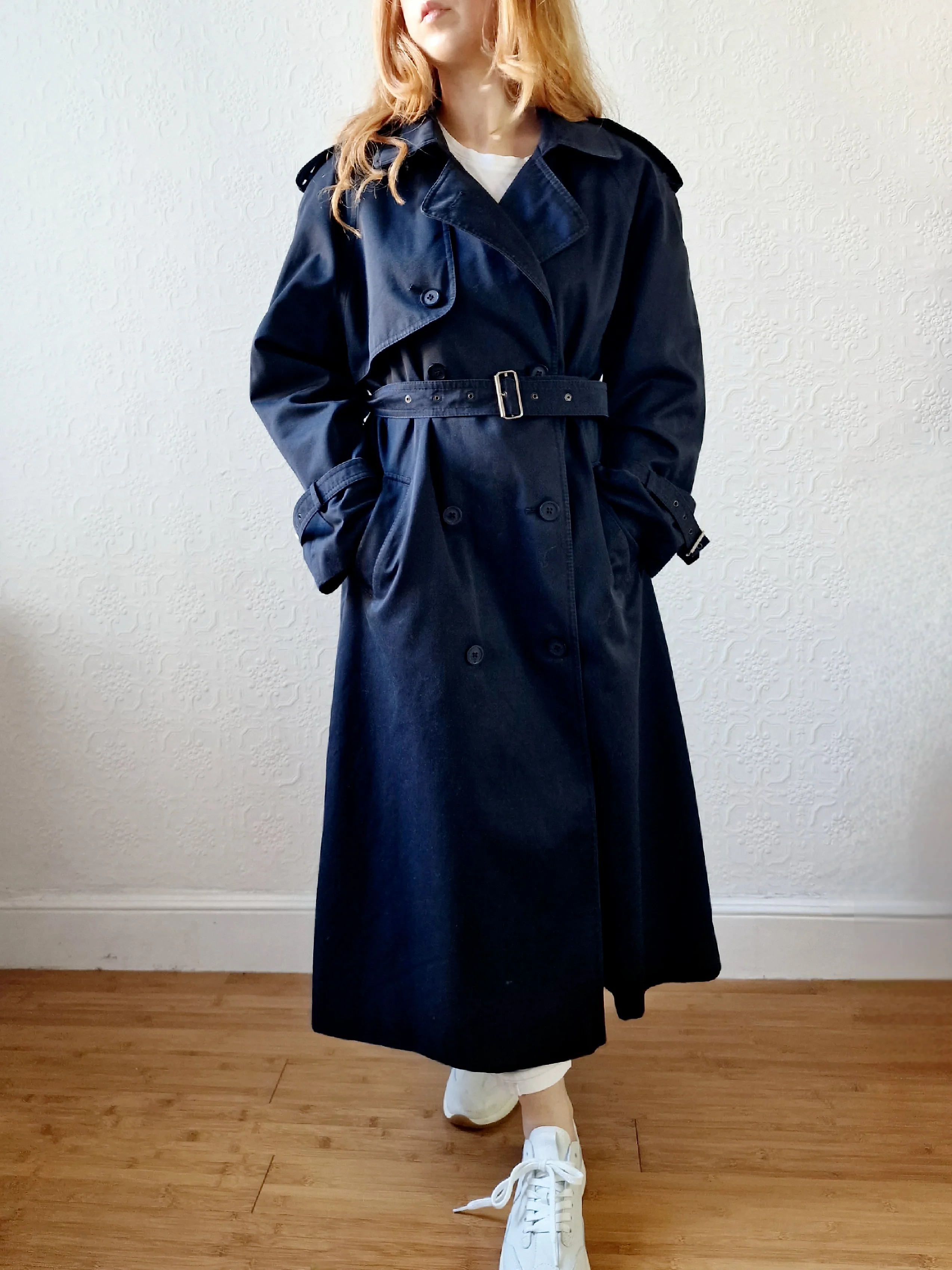 Vintage Black Double Breasted Trench Coat with Belt - M/L - Image 8