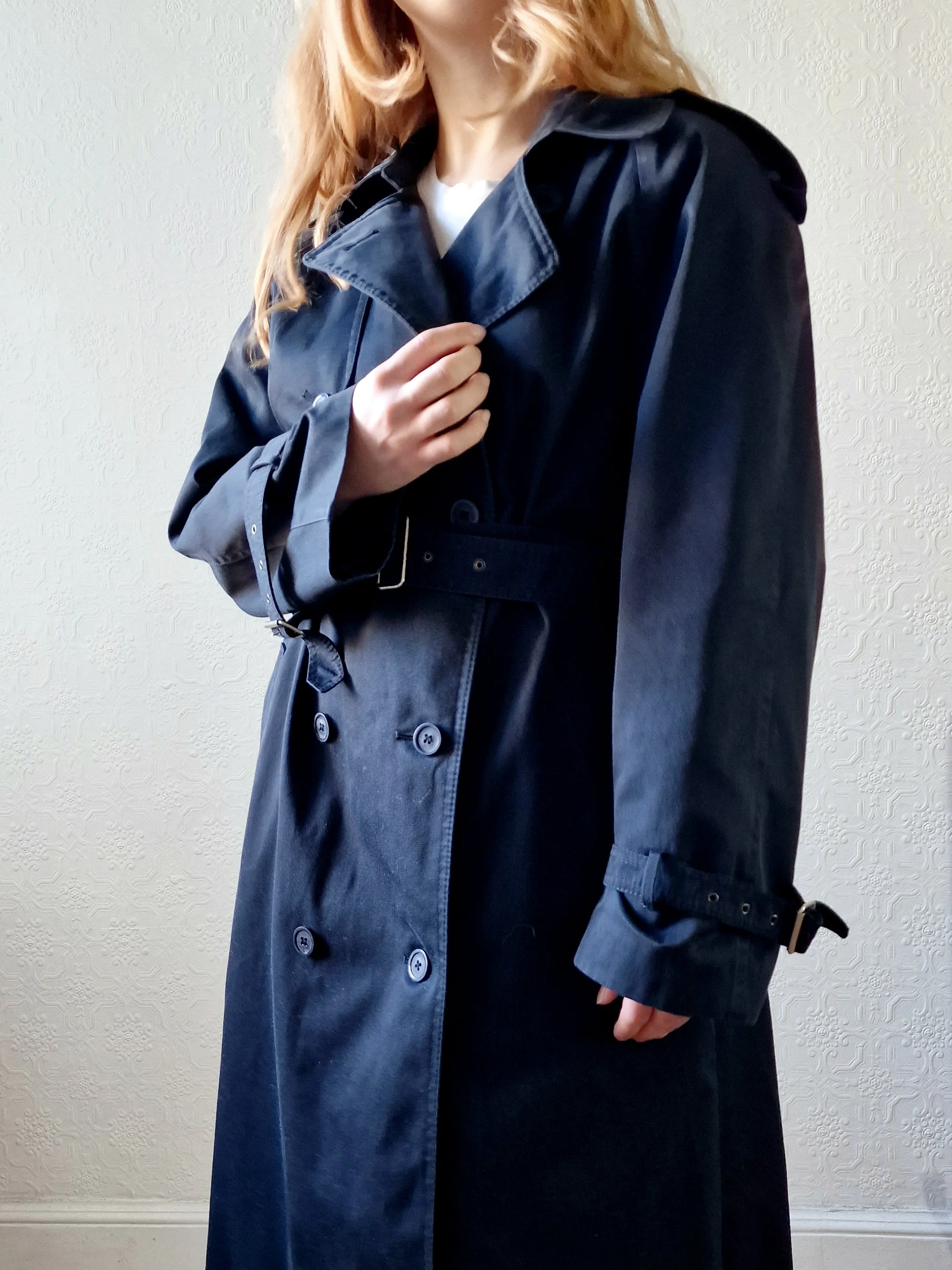Vintage Black Double Breasted Trench Coat with Belt - M/L - Image 9