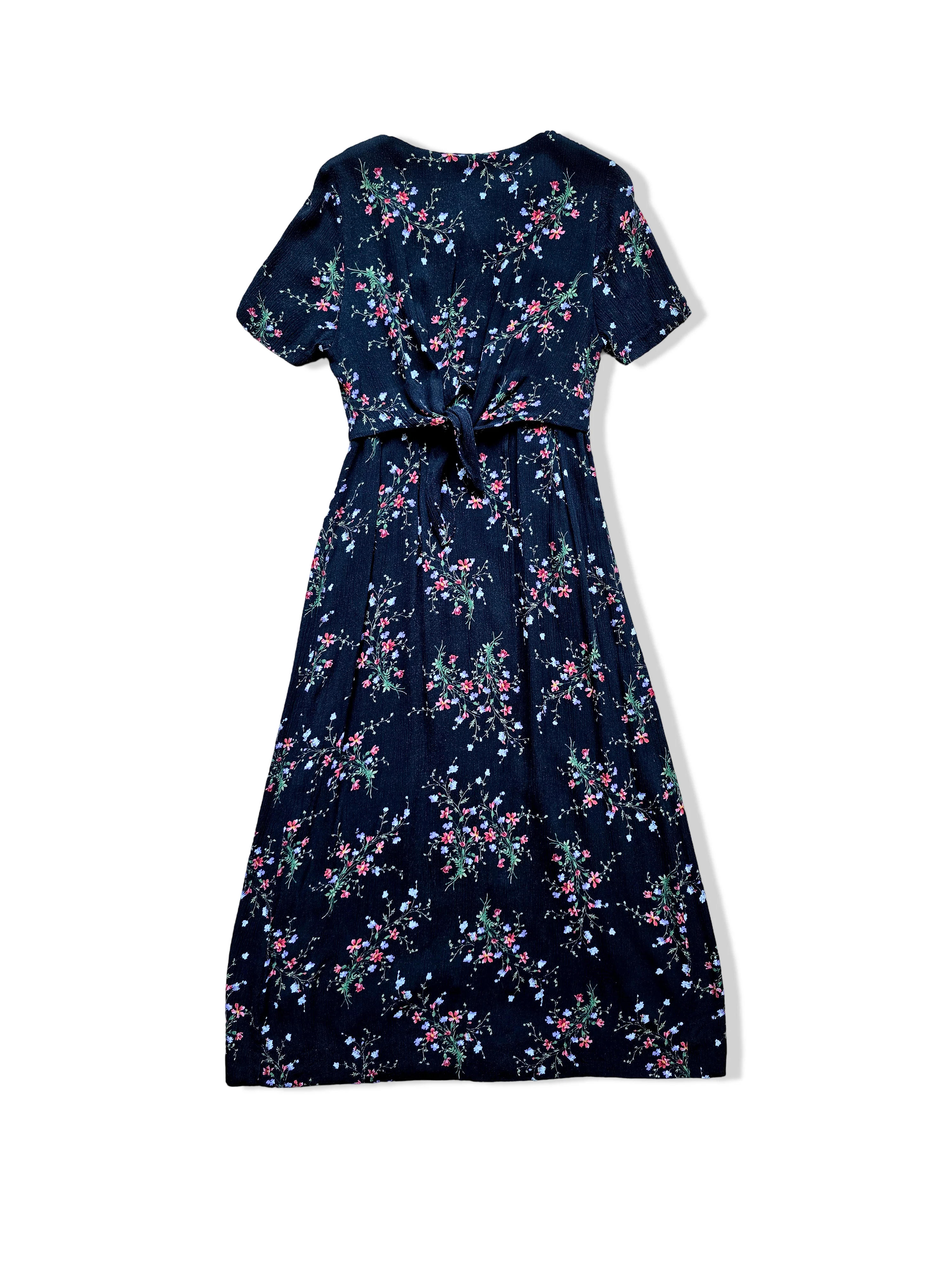 Vintage Black Floral Print Button Down Midi Dress - S - Image 4