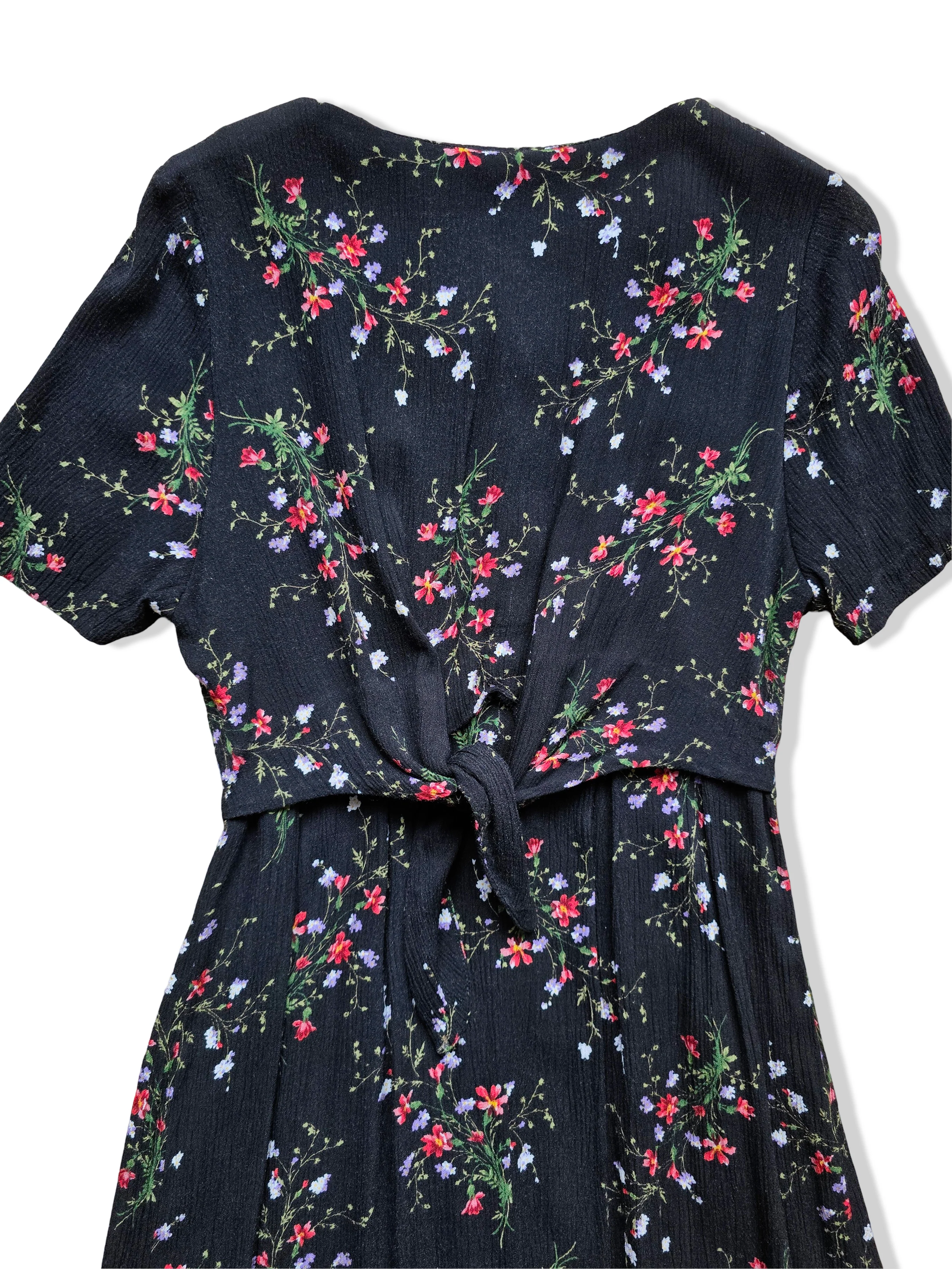 Vintage Black Floral Print Button Down Midi Dress - S - Image 5