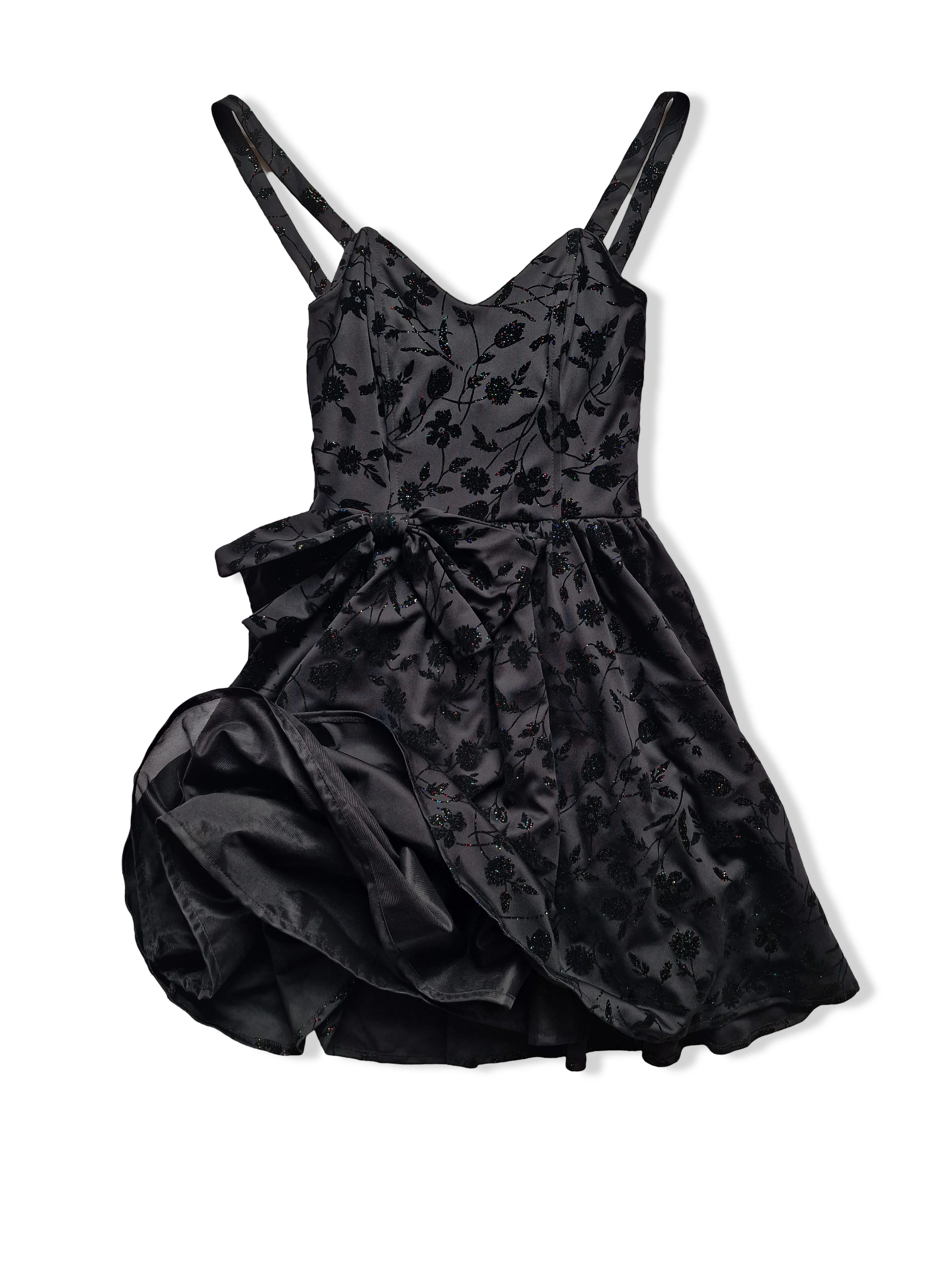 Vintage Black Floral Sparkly Dress - S - Image 3