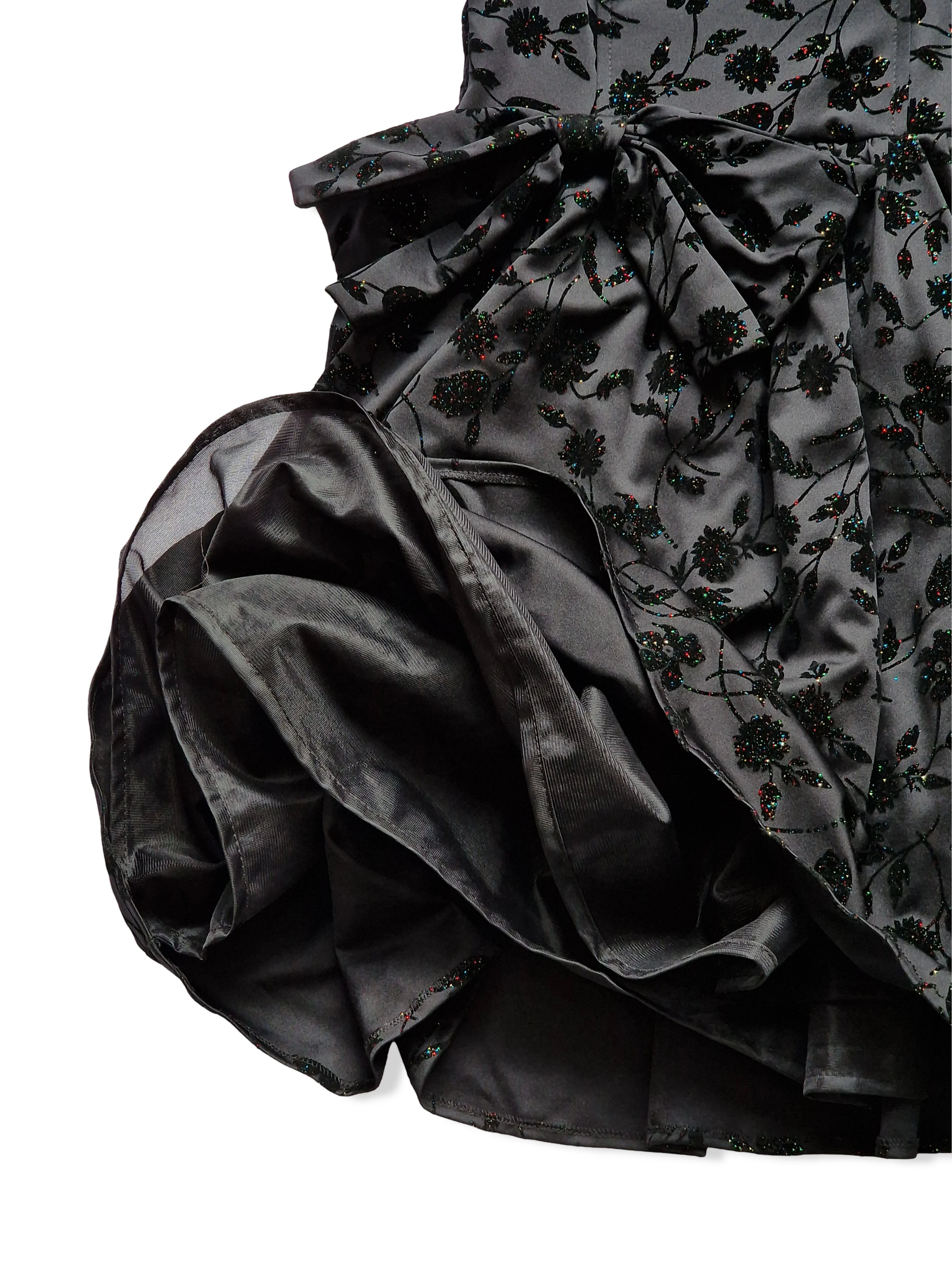 Vintage Black Floral Sparkly Dress - S - Image 4