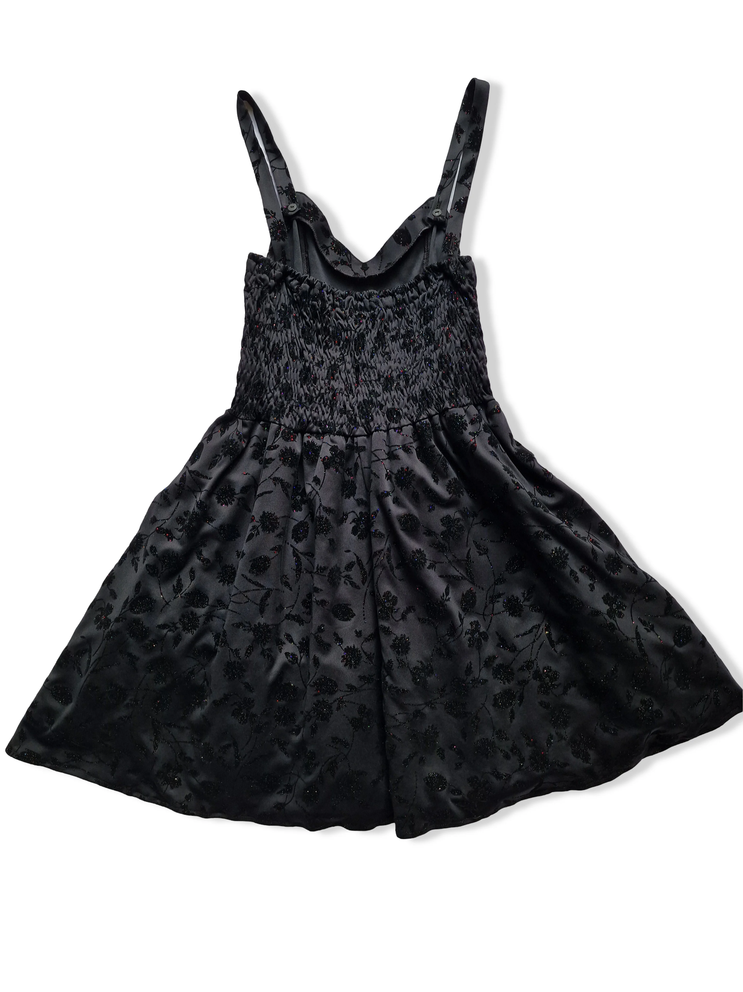 Vintage Black Floral Sparkly Dress - S - Image 5