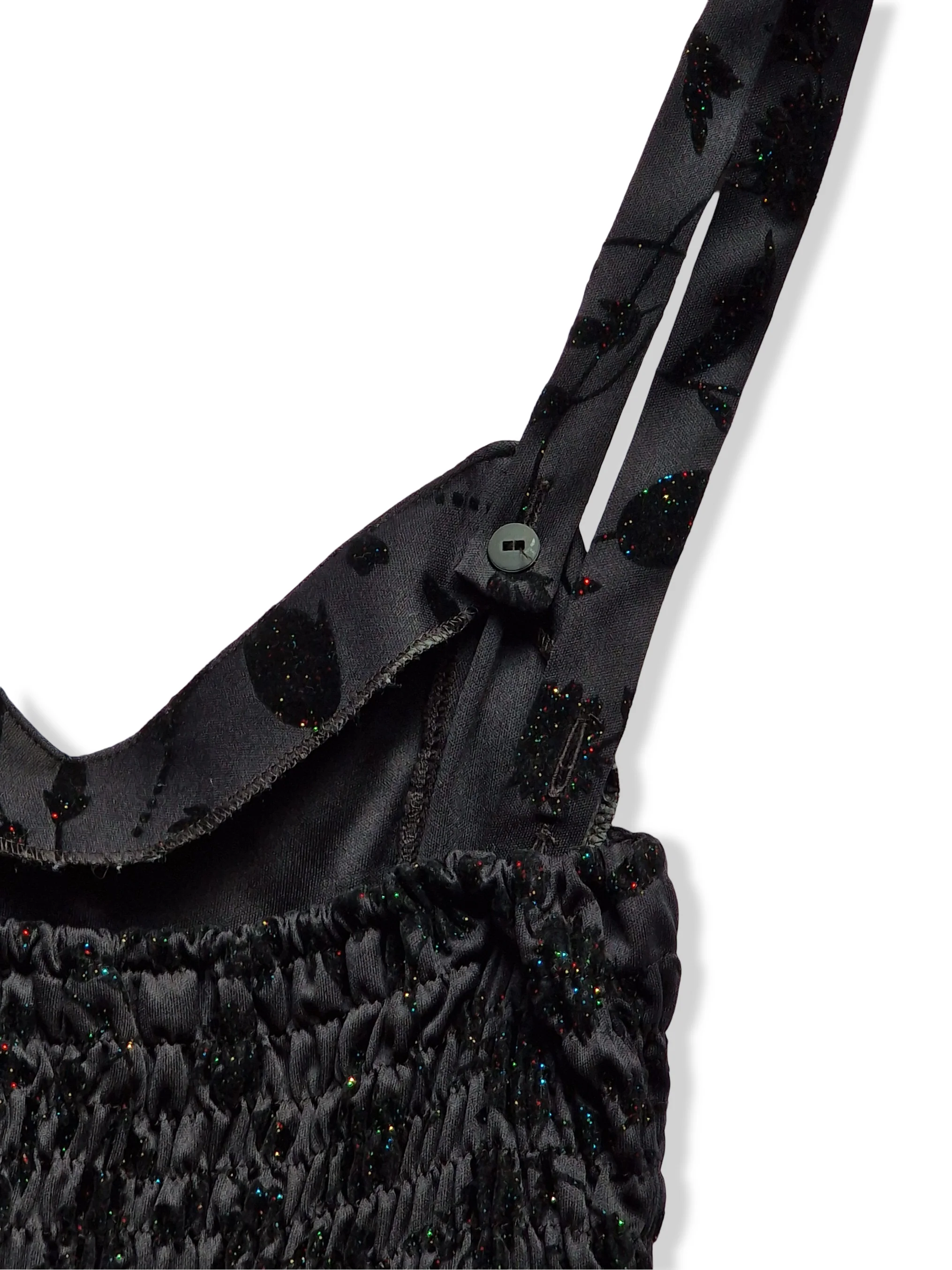 Vintage Black Floral Sparkly Dress - S - Image 6