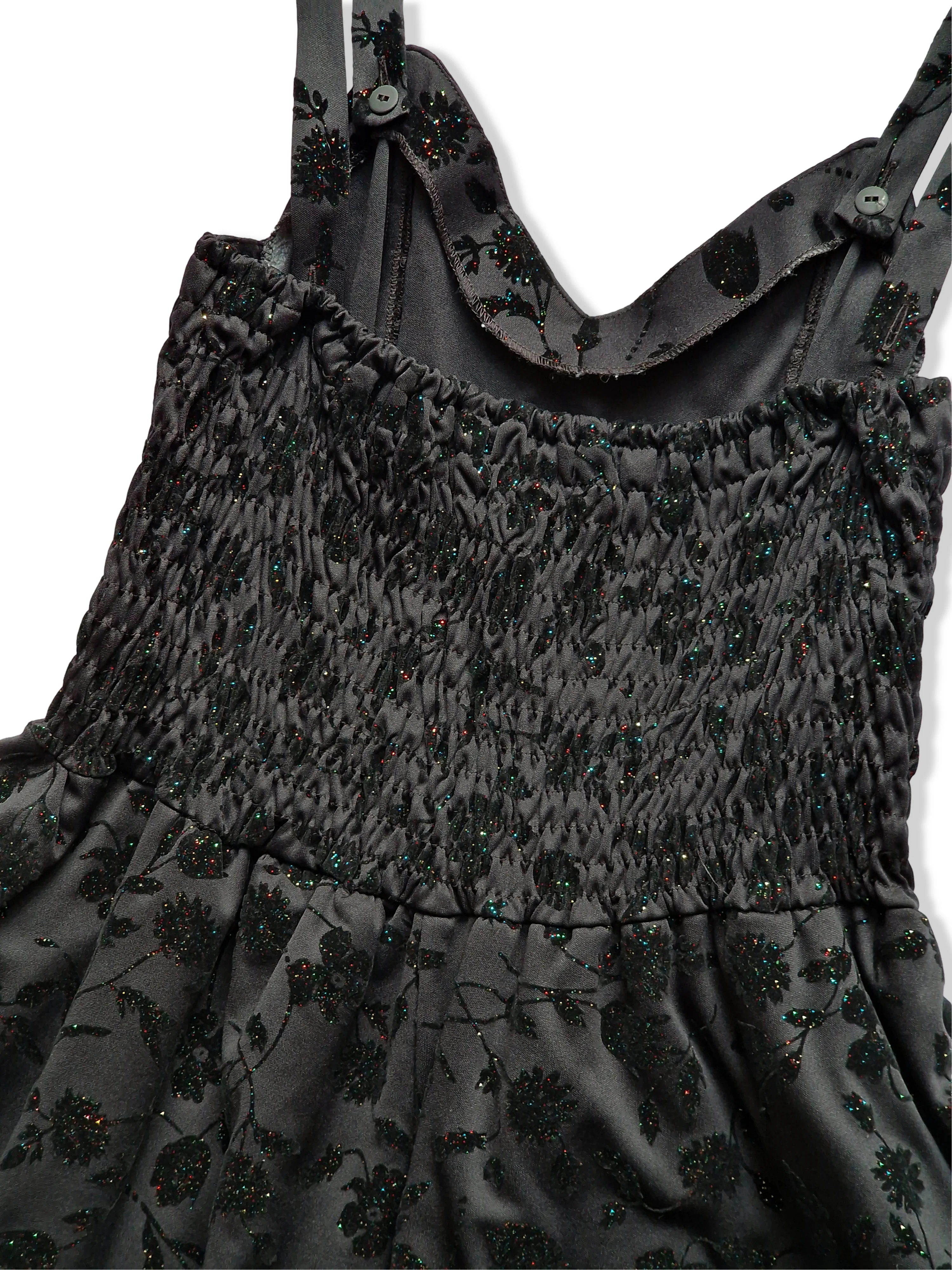 Vintage Black Floral Sparkly Dress - S - Image 7