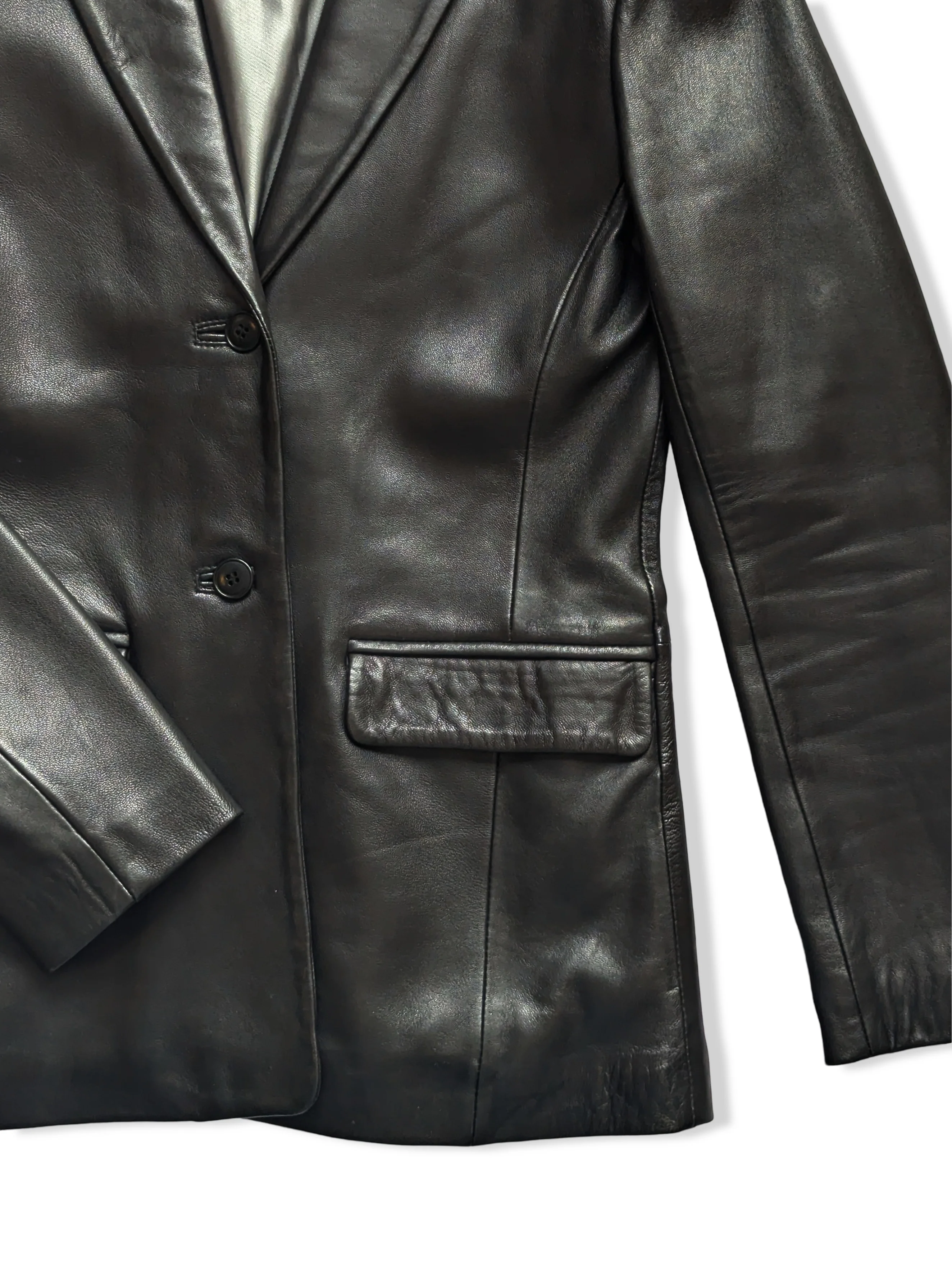 Vintage Black Leather Blazer Jacket - XS - Image 4