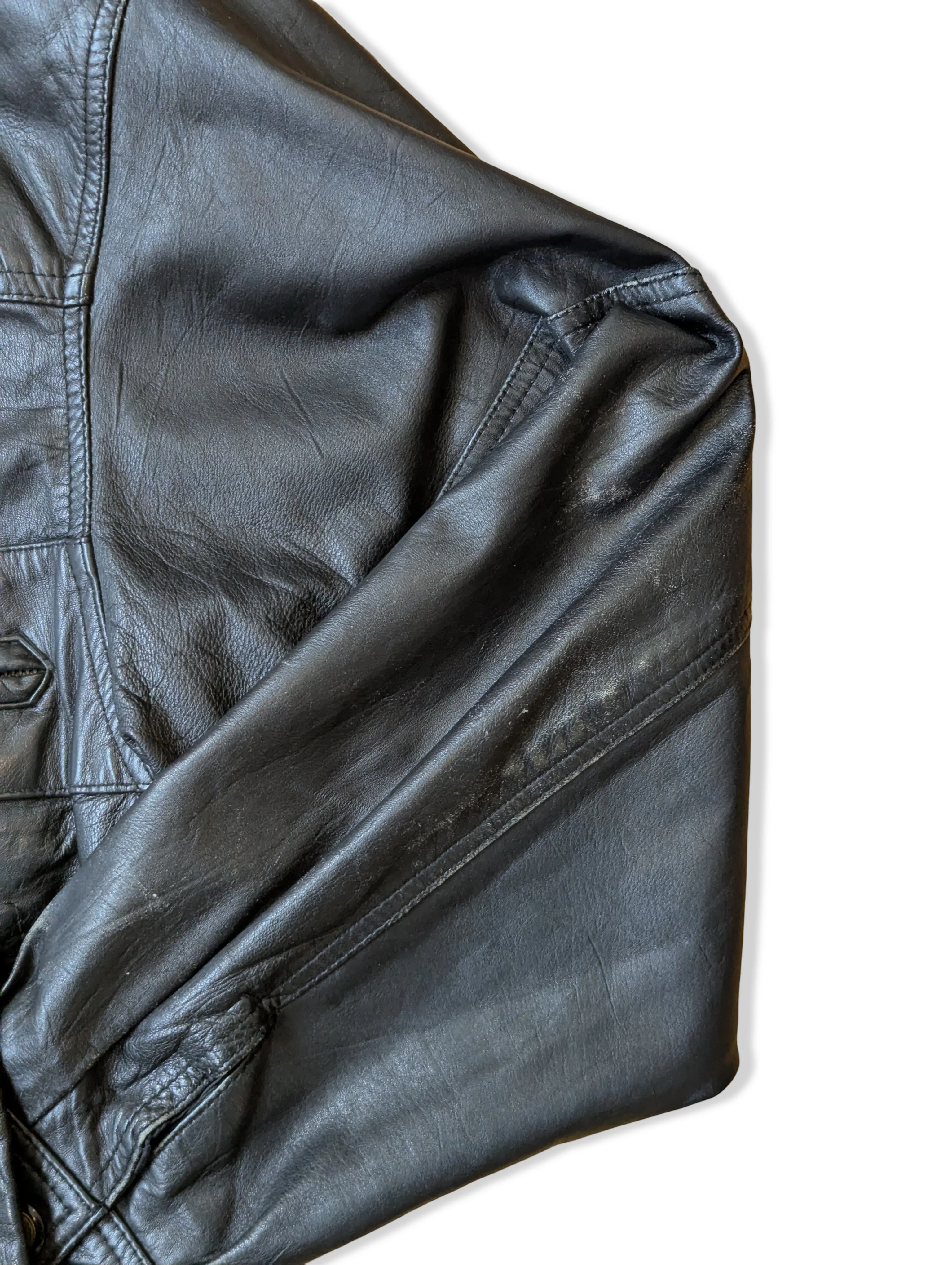 Vintage Black Leather Bomber Jacket - L - Image 3