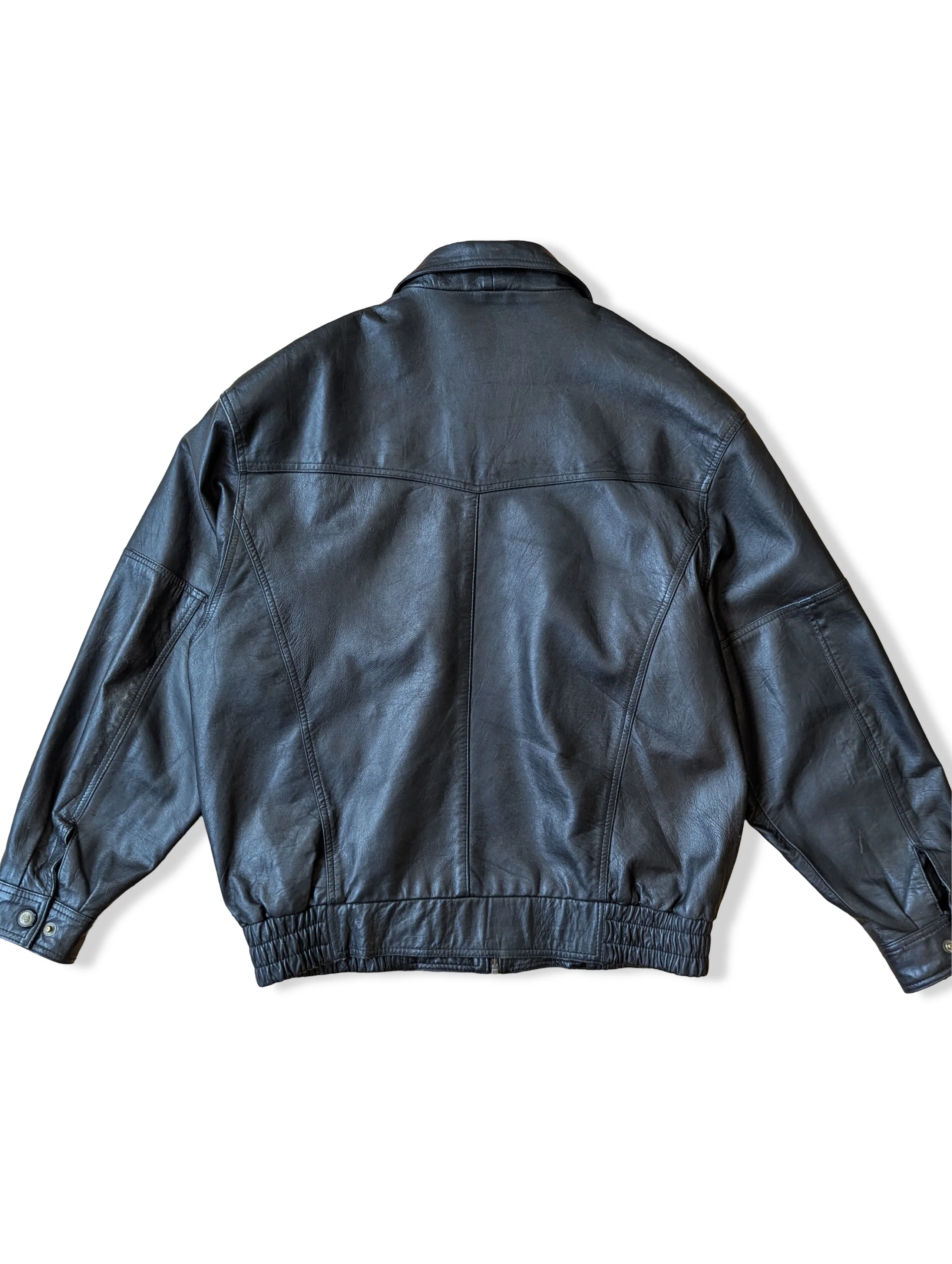 Vintage Black Leather Bomber Jacket - L - Image 4