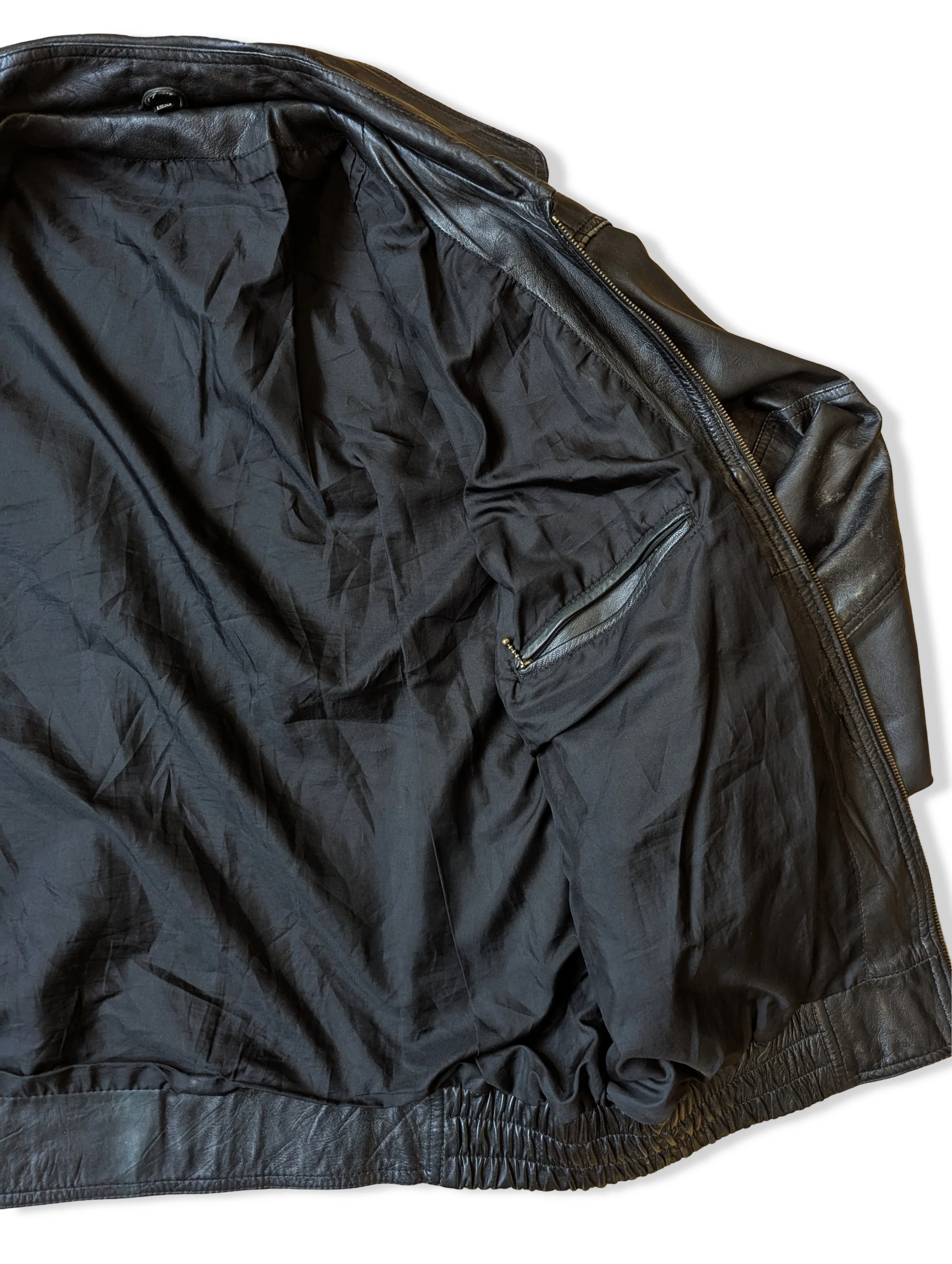 Vintage Black Leather Bomber Jacket - L - Image 5