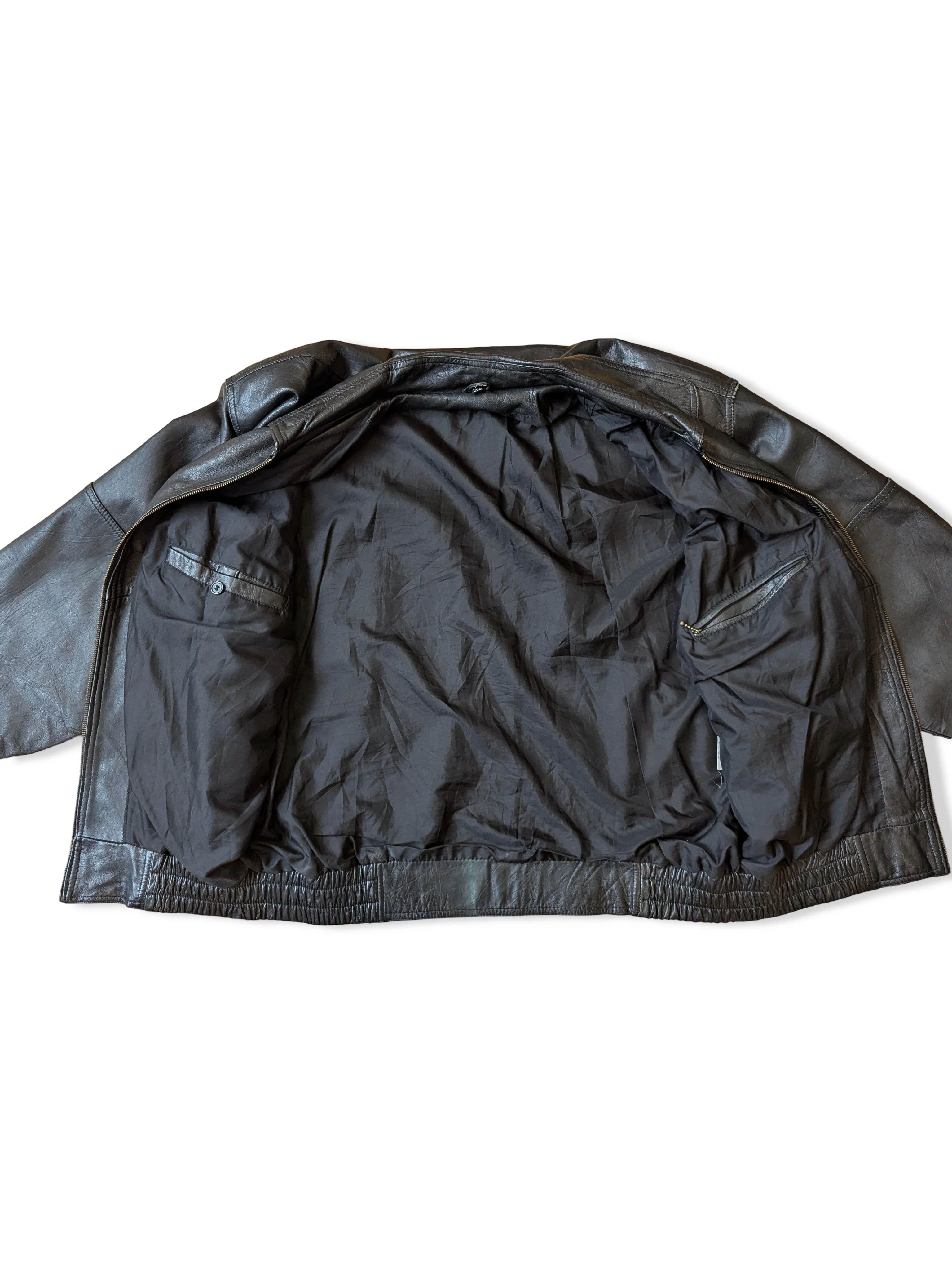 Vintage Black Leather Bomber Jacket - L - Image 6