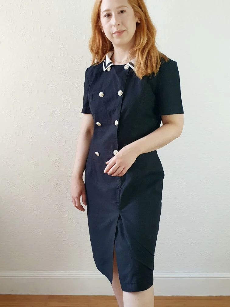 Vintage Black Linen Nautical Dress - S/M