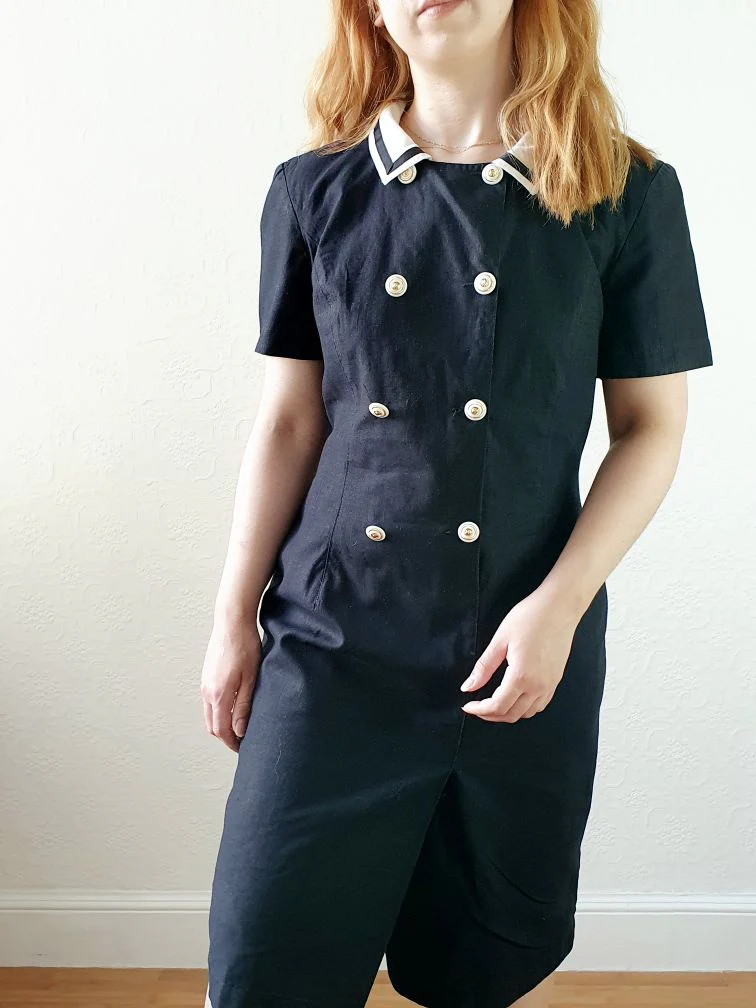 Vintage Black Linen Nautical Dress - S/M - Image 3