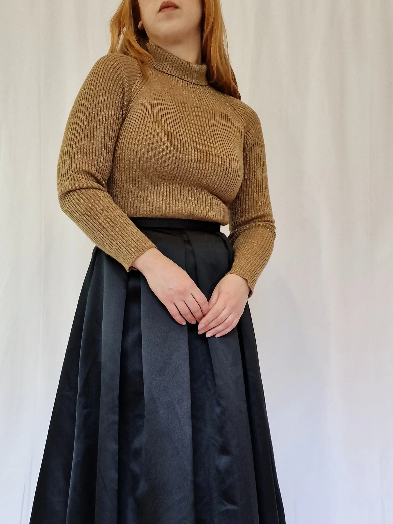 Vintage Black Satin High Waisted A-Line Maxi Skirt - XS - Image 5