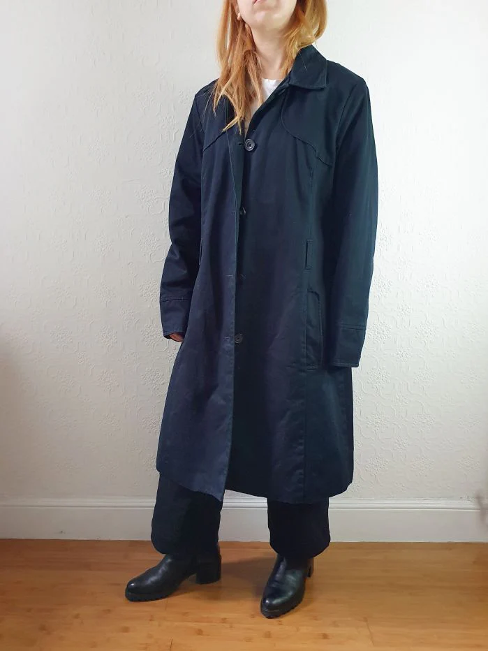 Vintage Black Single Breasted Trench Coat - S/M - Image 8