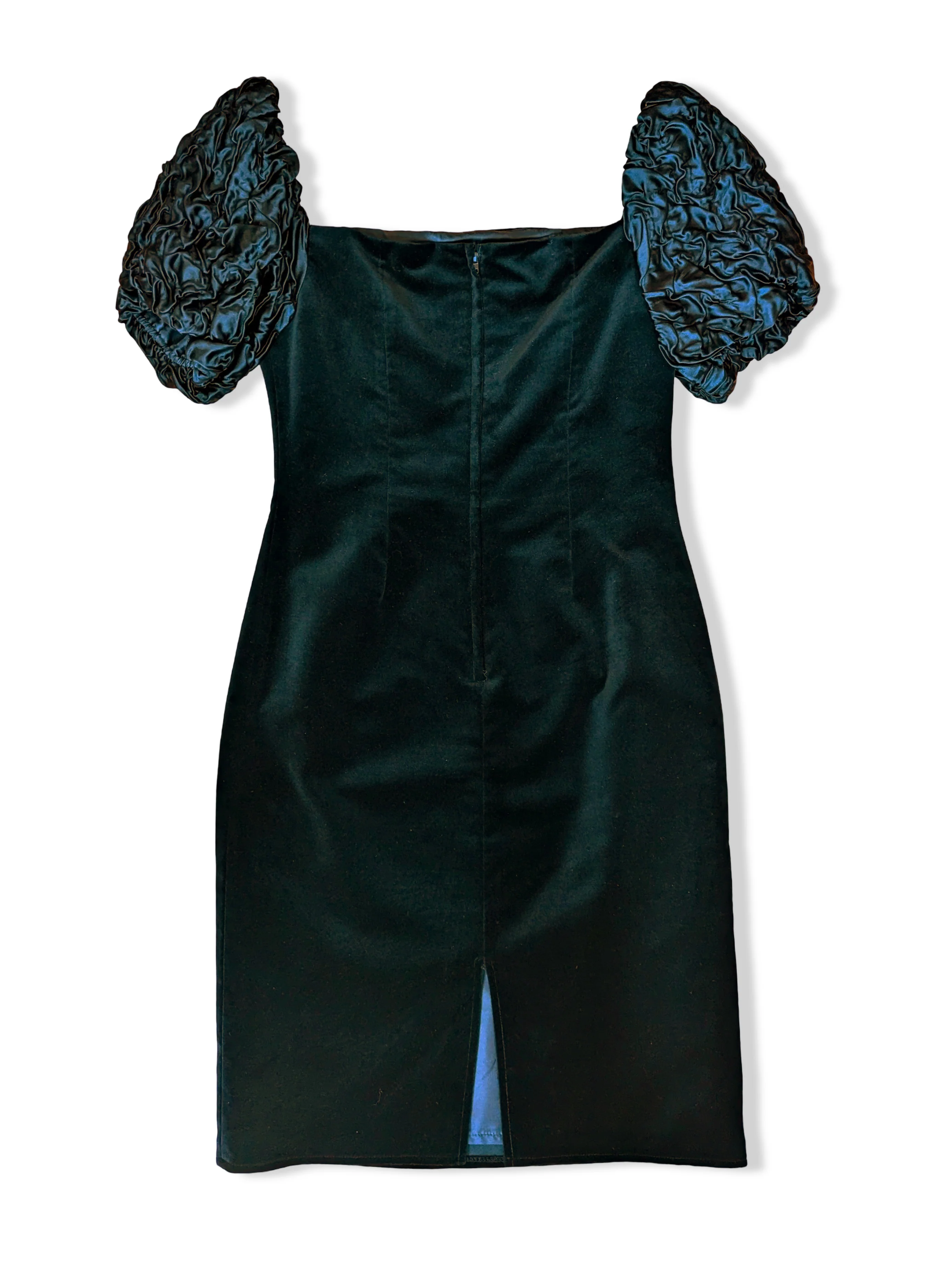 Vintage Black Velvet Puffy Sleeve Dress - M - Image 3