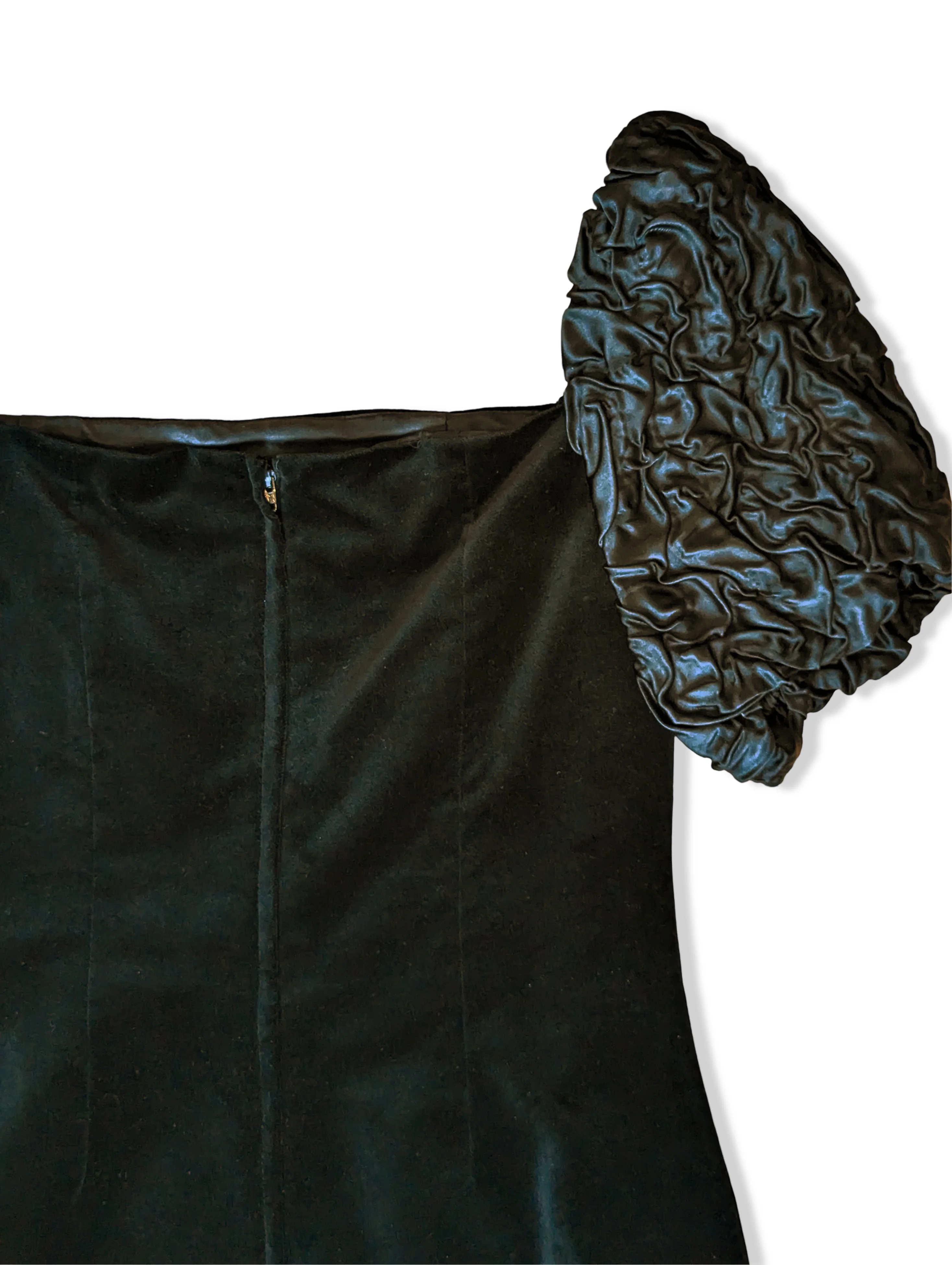 Vintage Black Velvet Puffy Sleeve Dress - M - Image 4