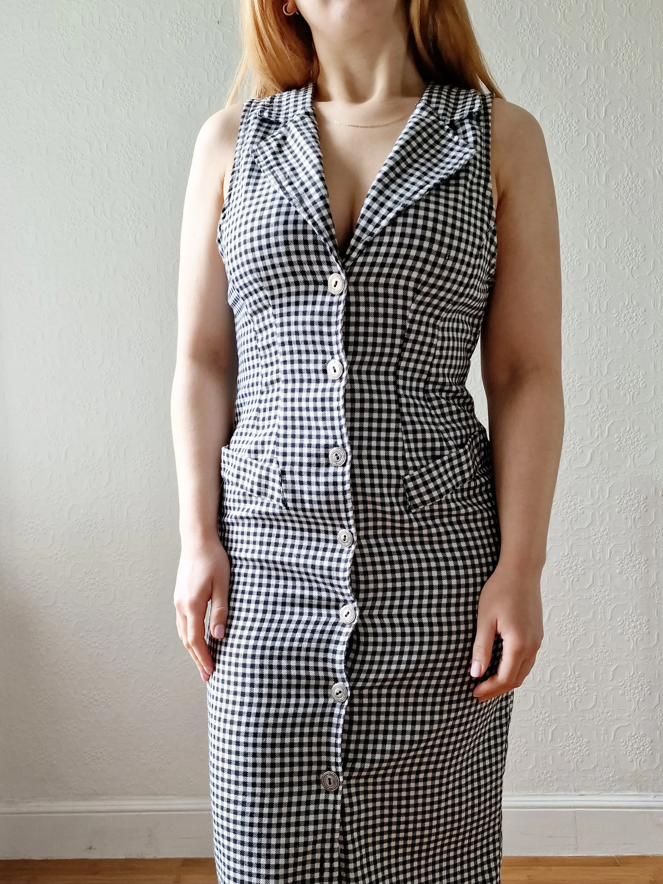 Vintage 90s Black & White Gingham Sleeveless Dress - XS - Image 2