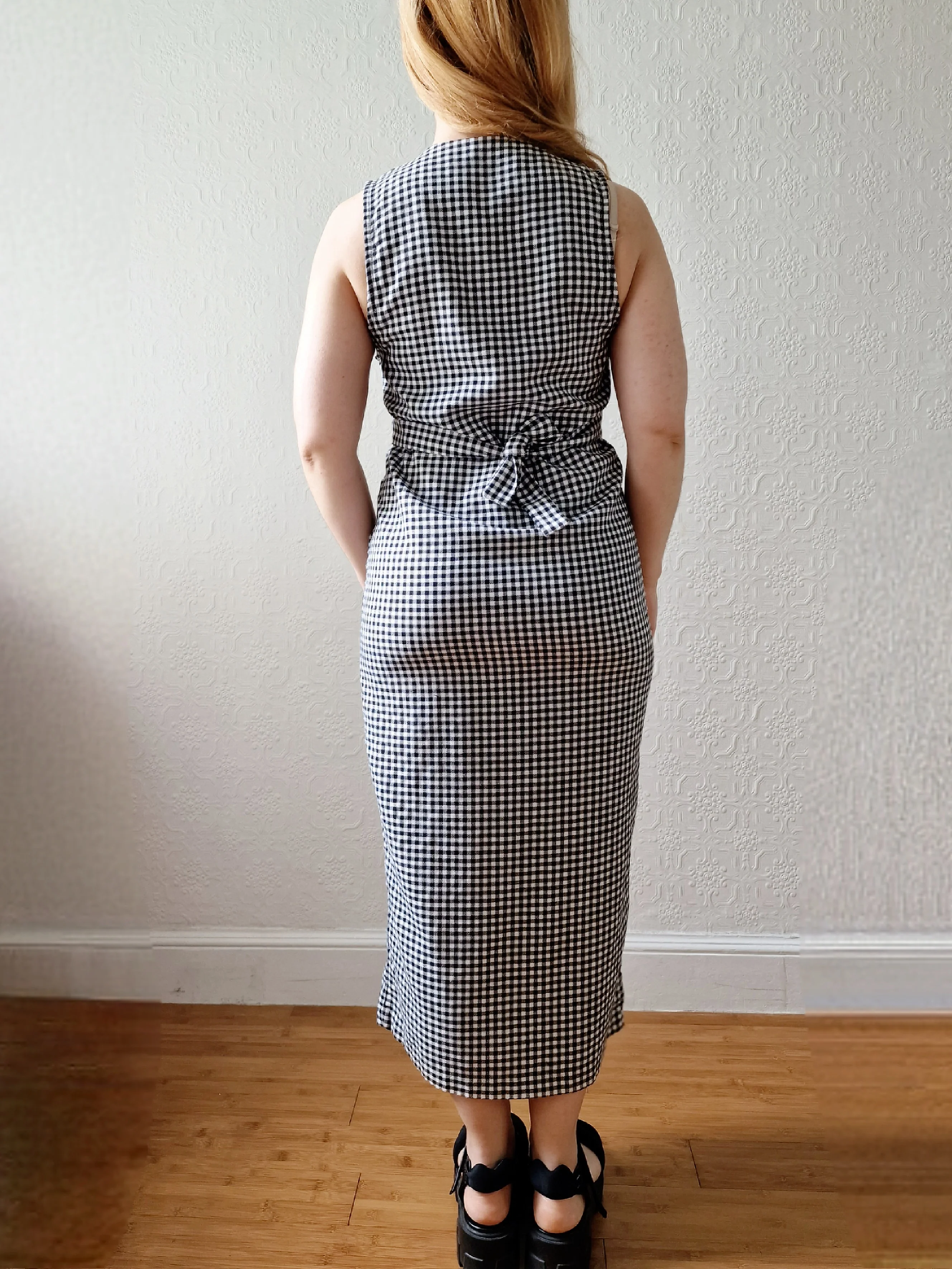 Vintage 90s Black & White Gingham Sleeveless Dress - XS - Image 4