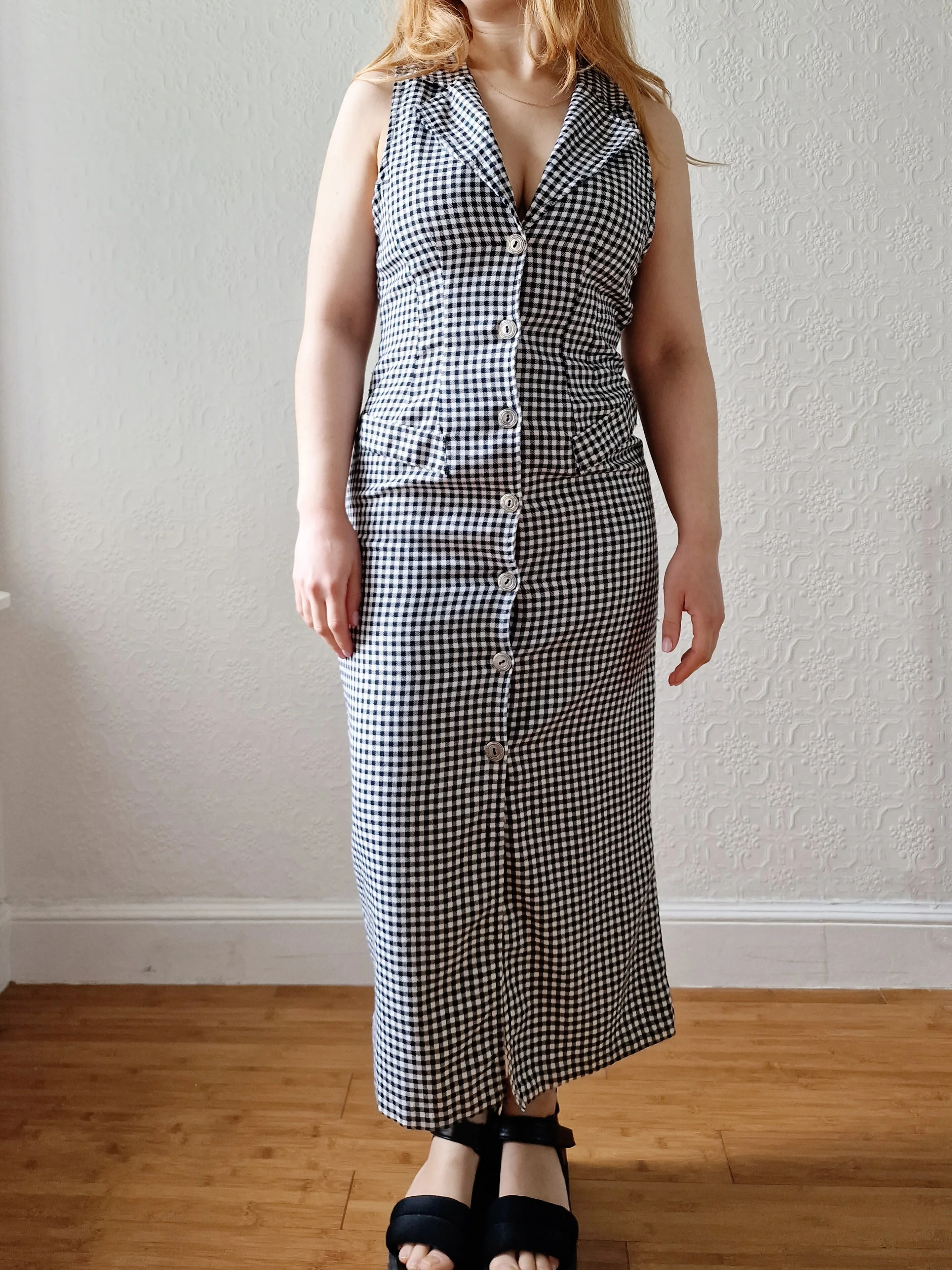 Vintage 90s Black & White Gingham Sleeveless Dress - XS - Image 6