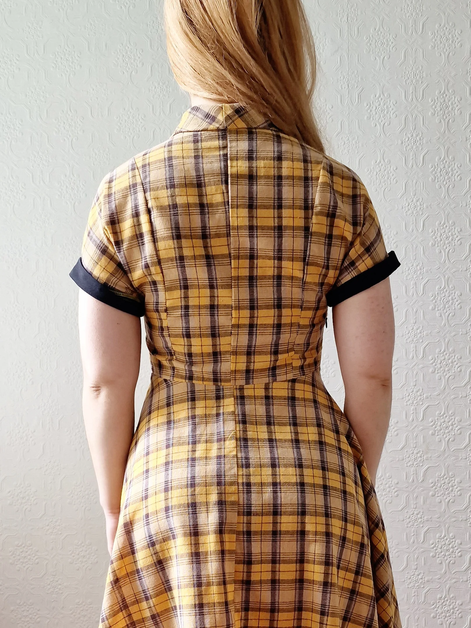 Vintage Black & Yellow Tartan Check Shirt Dress with Short Sleevees - S - Image 6