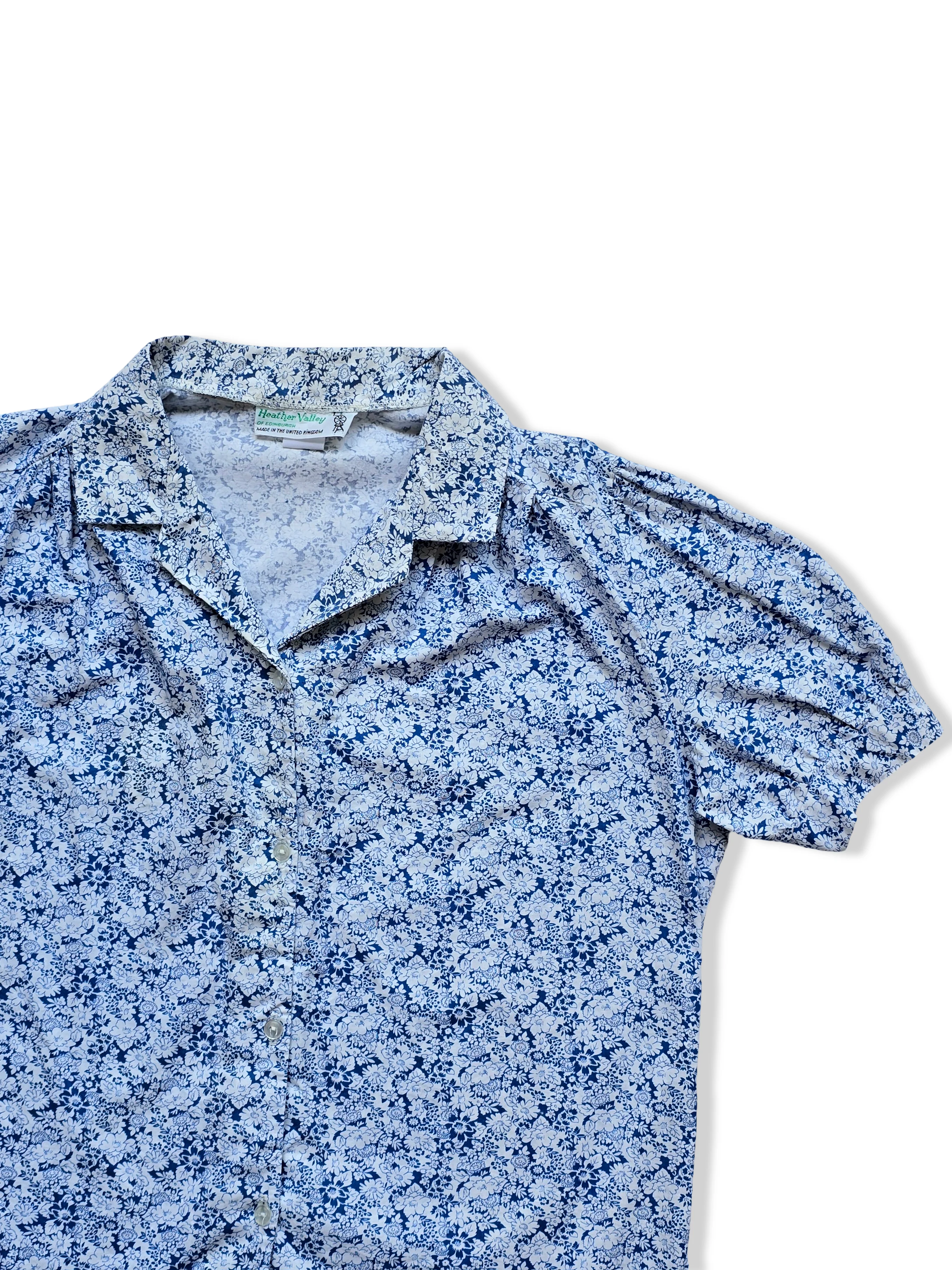 Vintage Blue and White Floral Print Cotton Blouse - M - Image 3