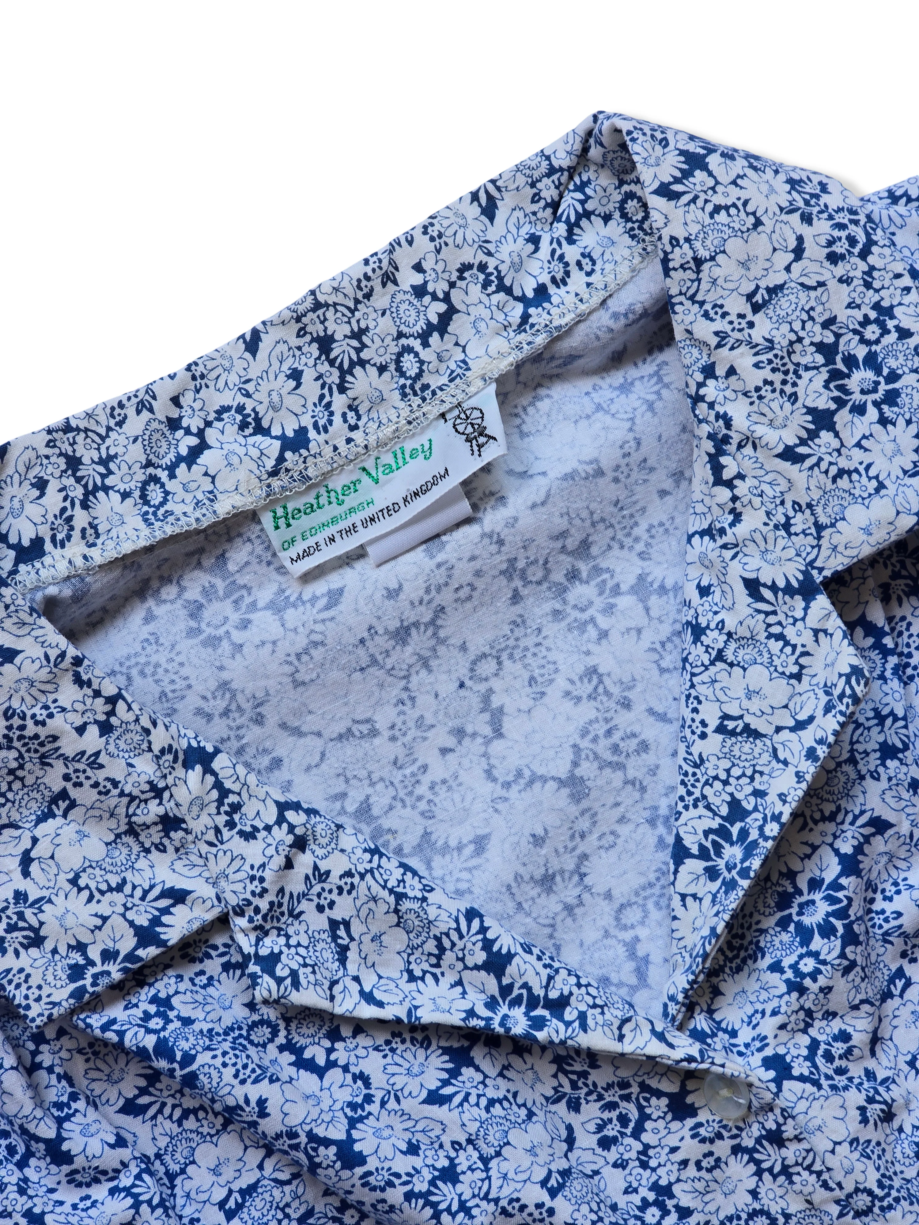 Vintage Blue and White Floral Print Cotton Blouse - M - Image 4