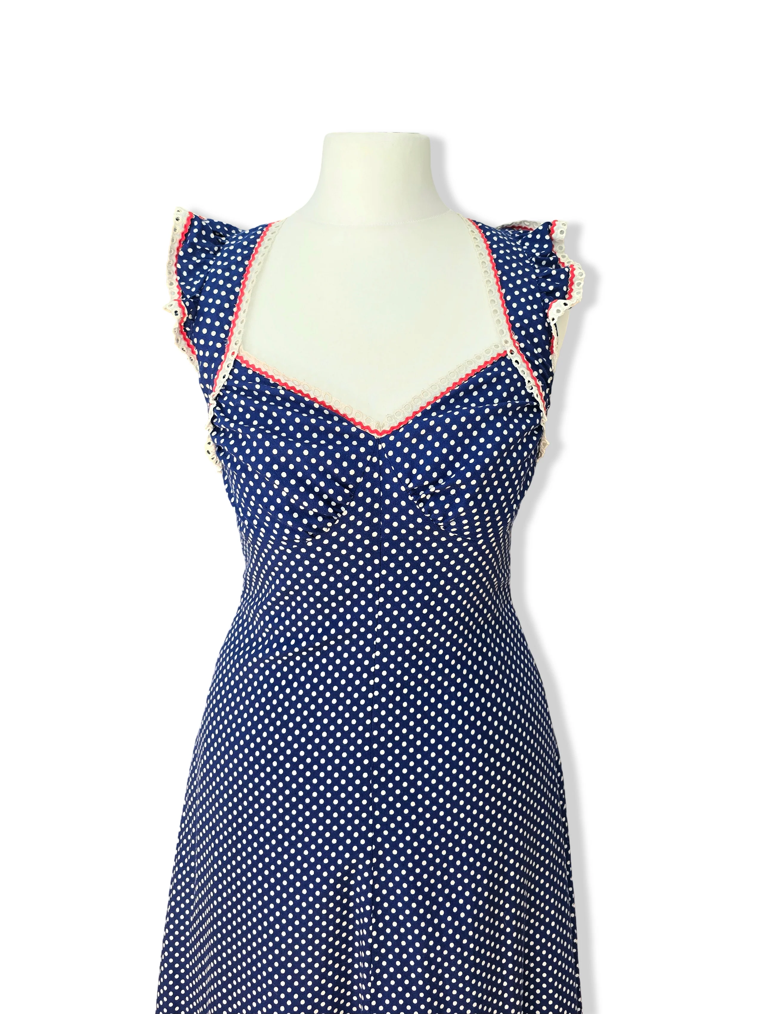 Vintage Blue and White Polka Dot Maxi Dress - XS - Image 3
