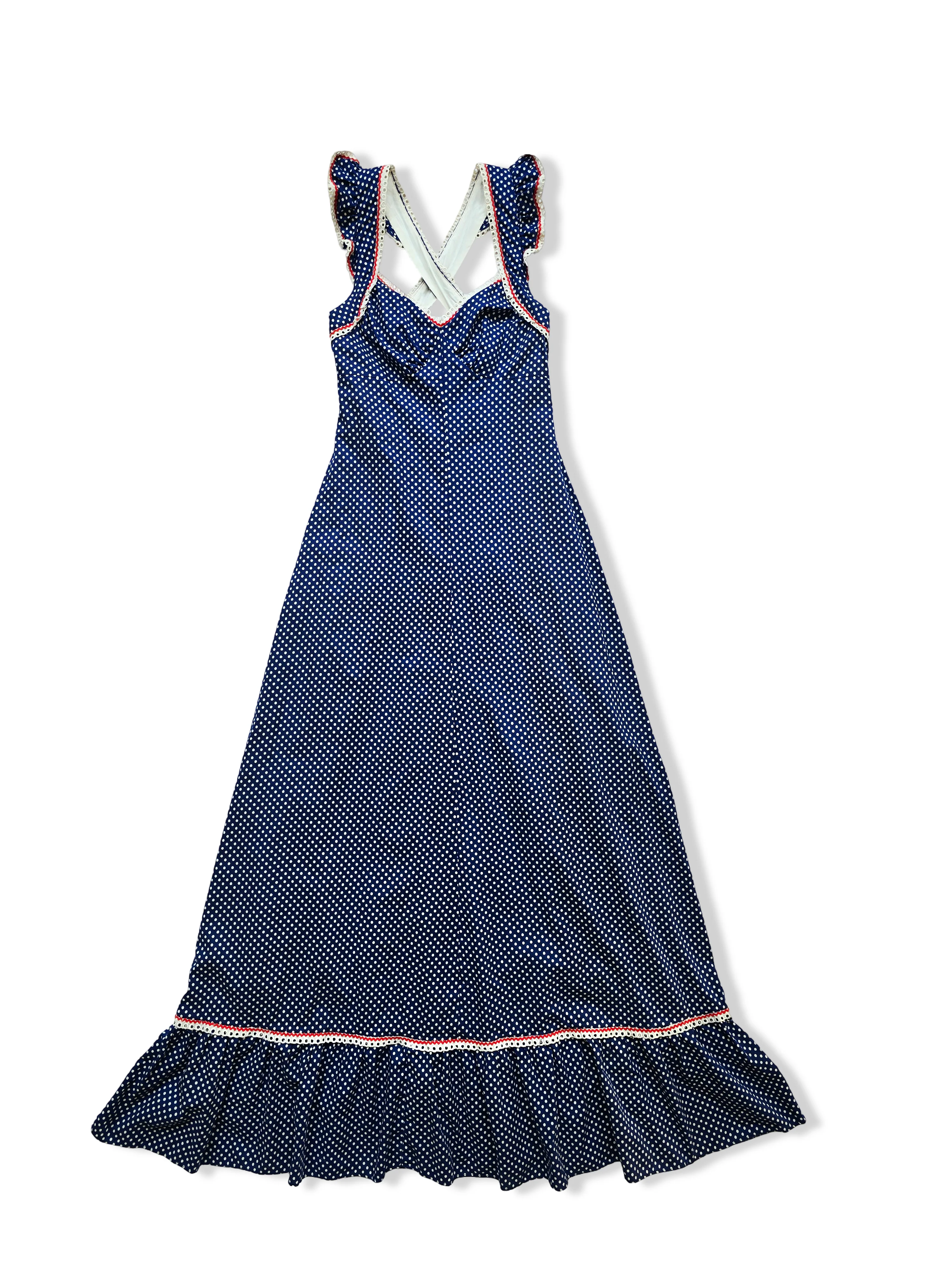 Vintage Blue and White Polka Dot Maxi Dress - XS - Image 4