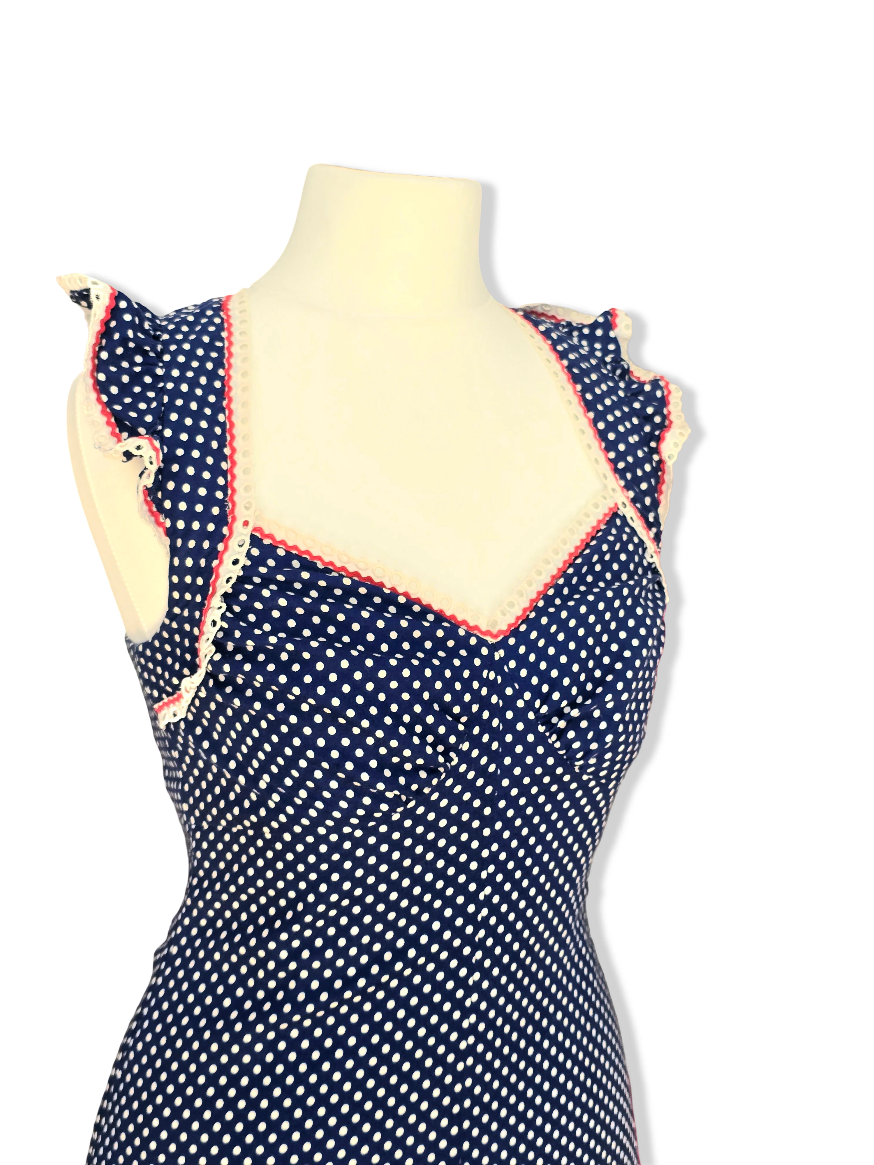 Vintage Blue and White Polka Dot Maxi Dress - XS - Image 8
