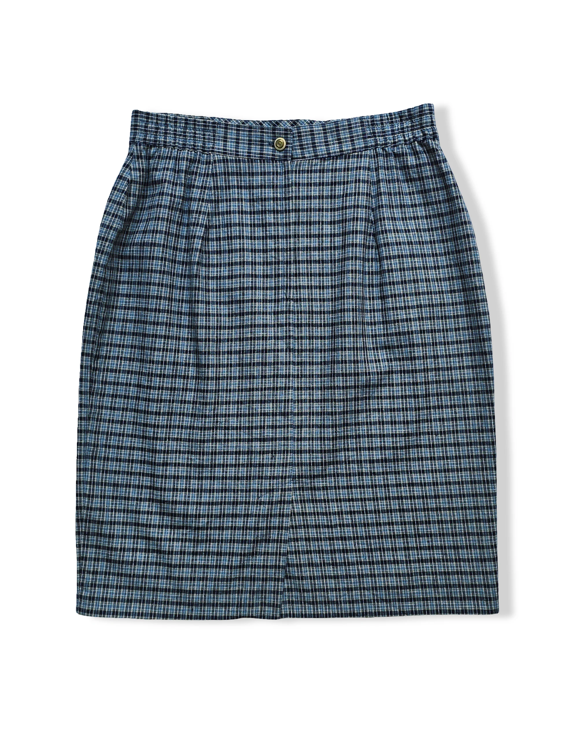 Vintage Blue Check Plaid Pencil Skirt - M - Image 2