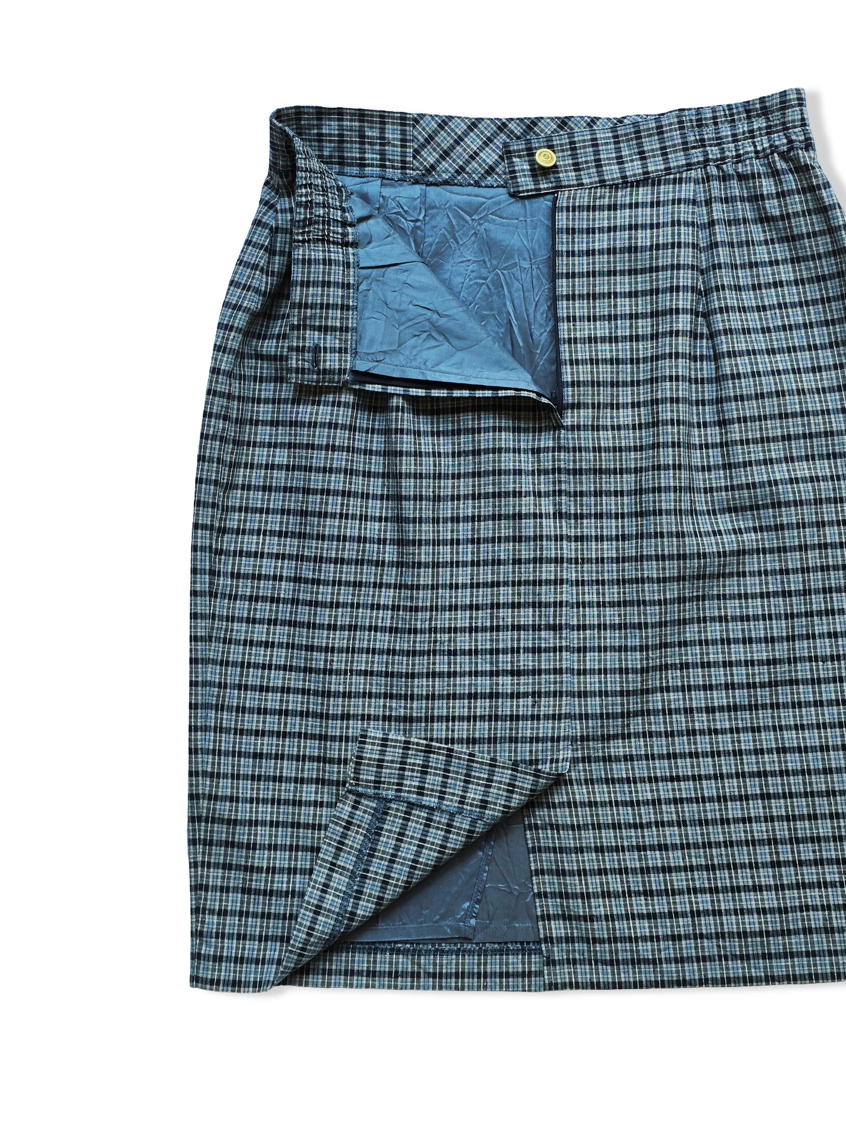 Vintage Blue Check Plaid Pencil Skirt - M - Image 3