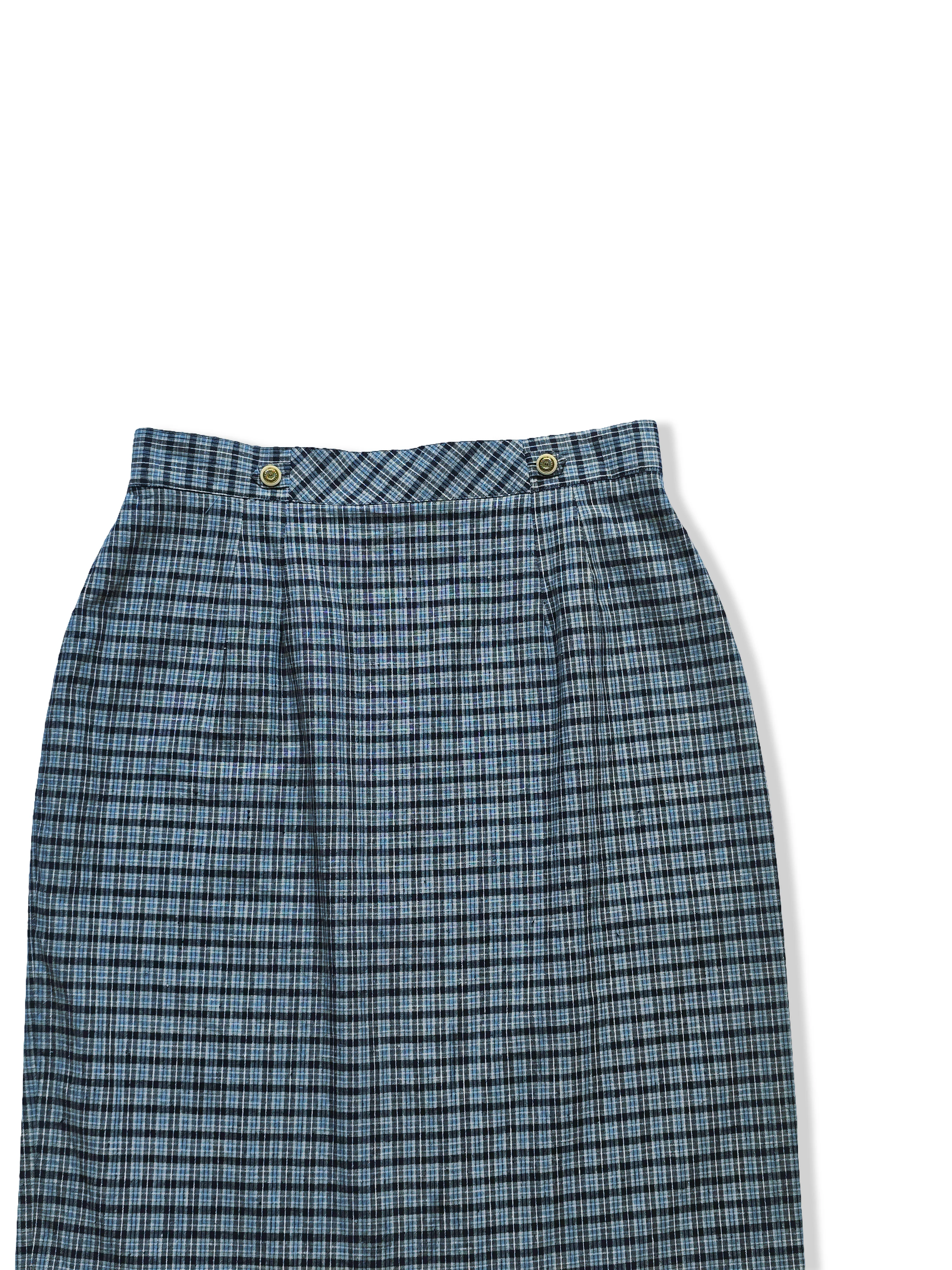Vintage Blue Check Plaid Pencil Skirt - M - Image 4