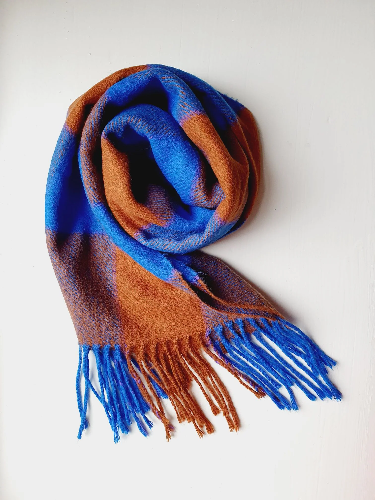 Vintage Blue & Copper Checked Scarf