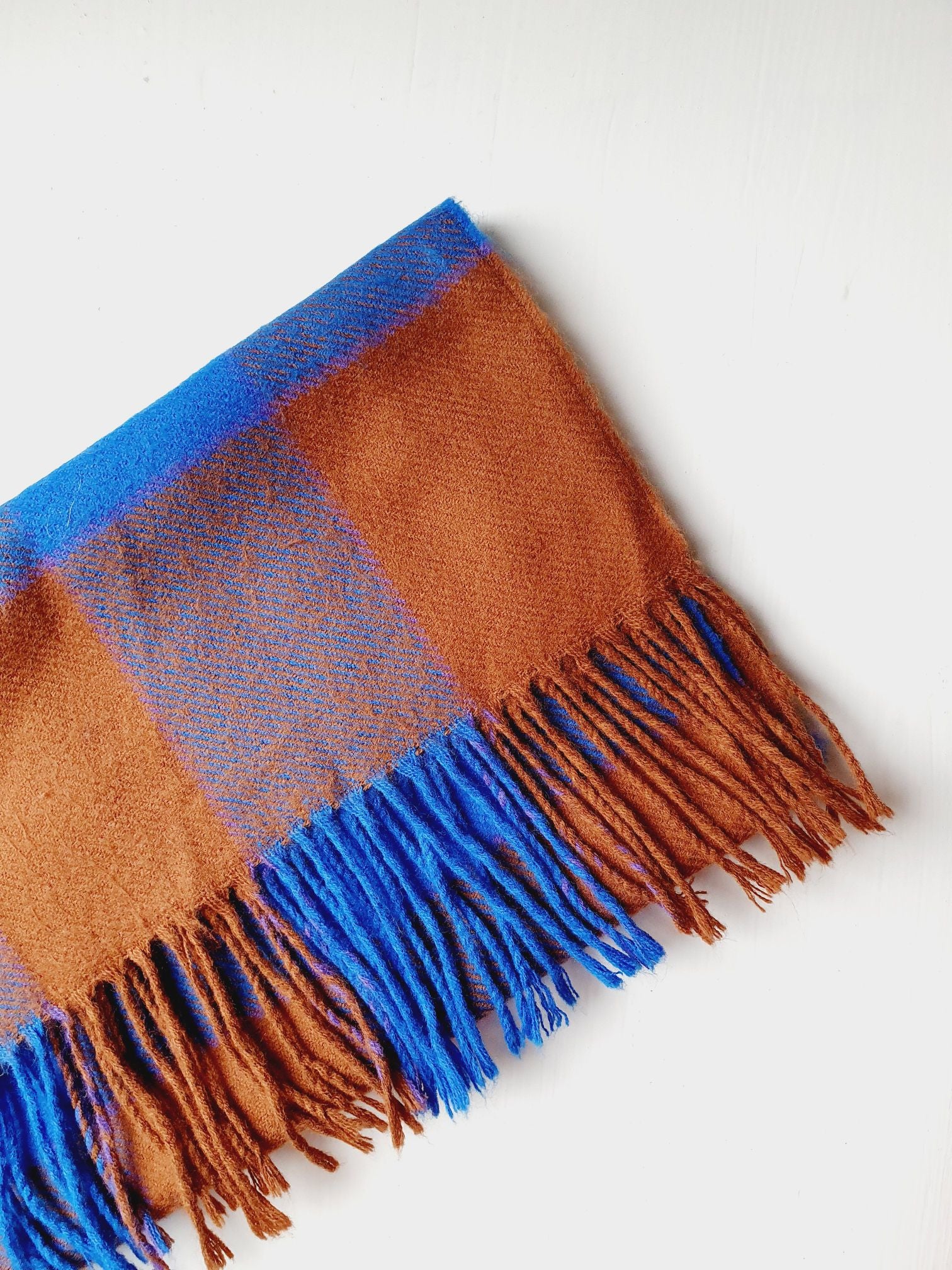 Vintage Blue & Copper Checked Scarf - Image 2