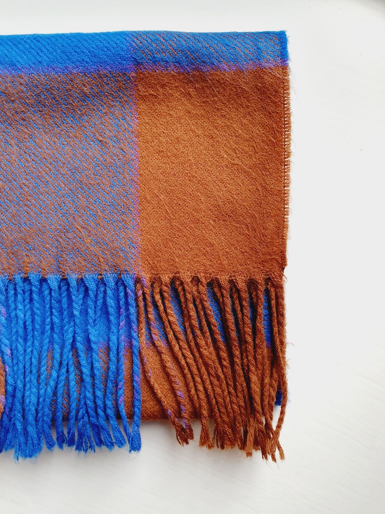 Vintage Blue & Copper Checked Scarf - Image 3