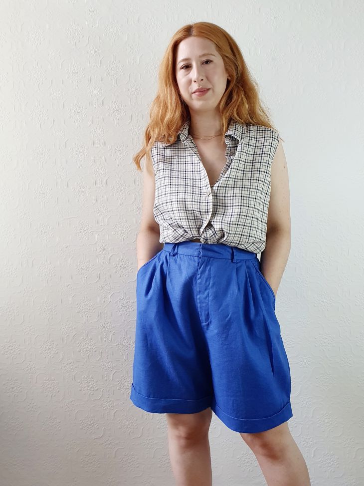 Vintage Blue Linen Shorts - M - Image 2