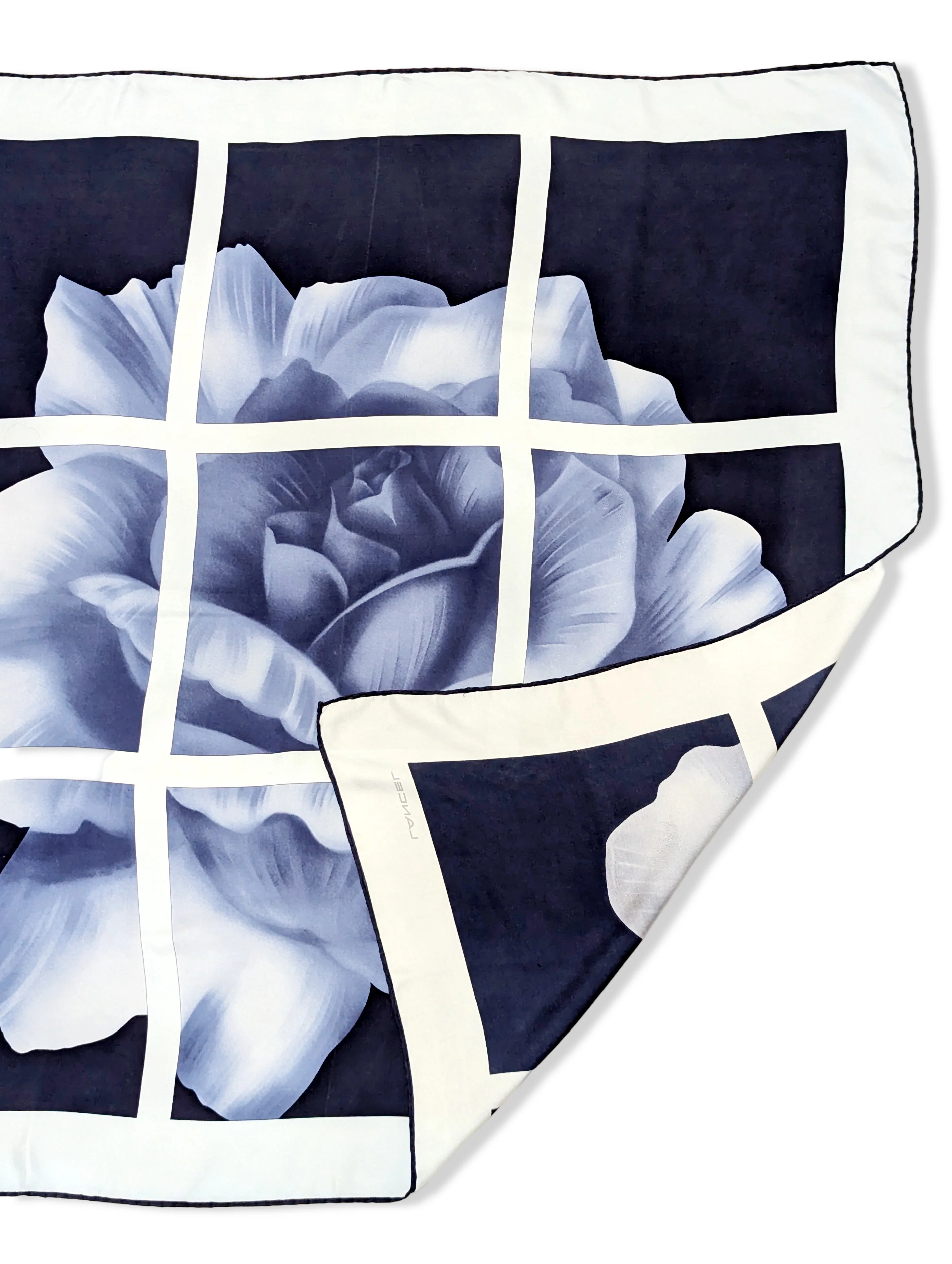 Vintage Blue Rose Print Silk Scarf - Image 3
