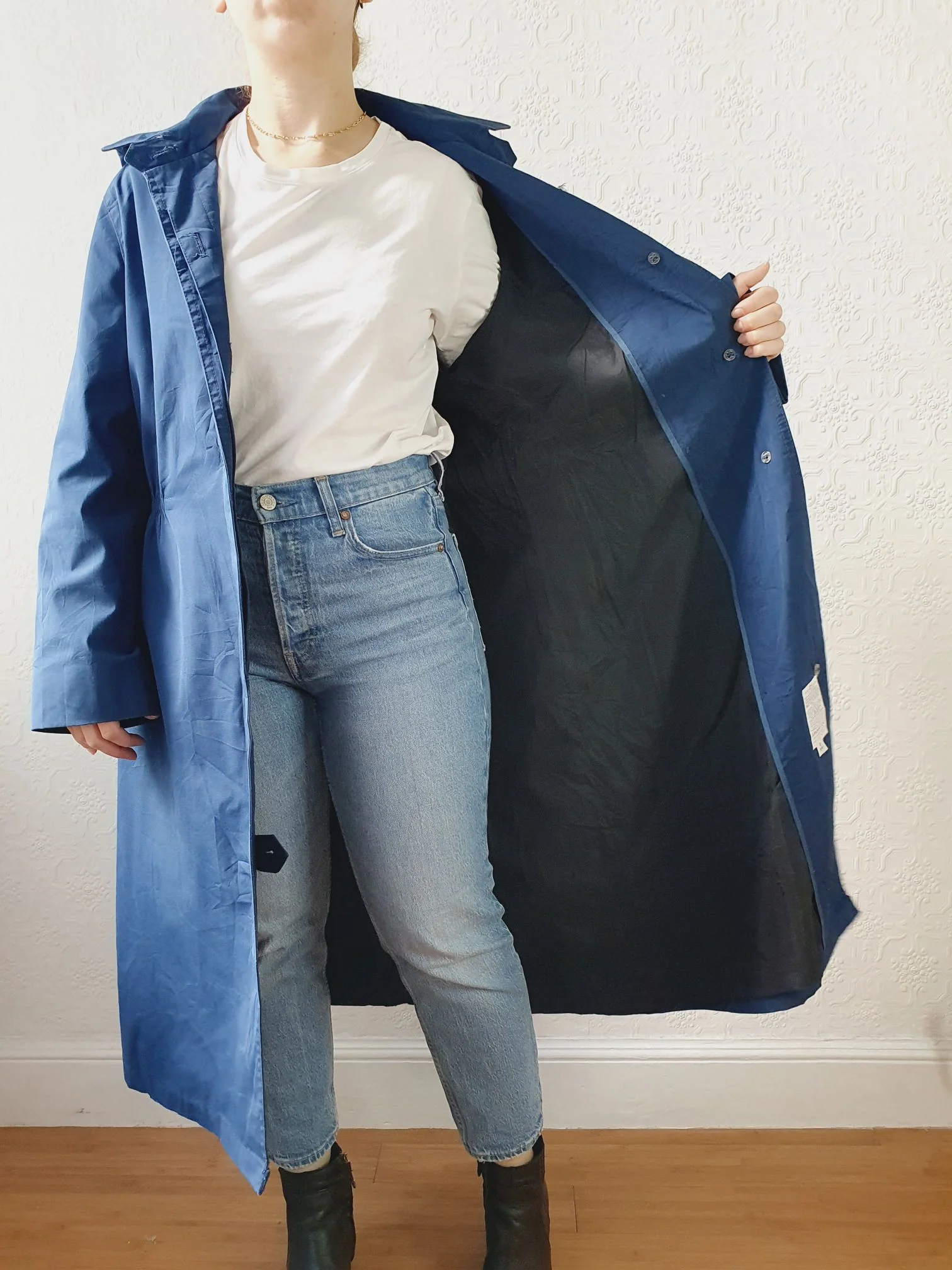 Vintage Blue Single Breasted Trench Coat with Detachable Hood - S/M - Image 13